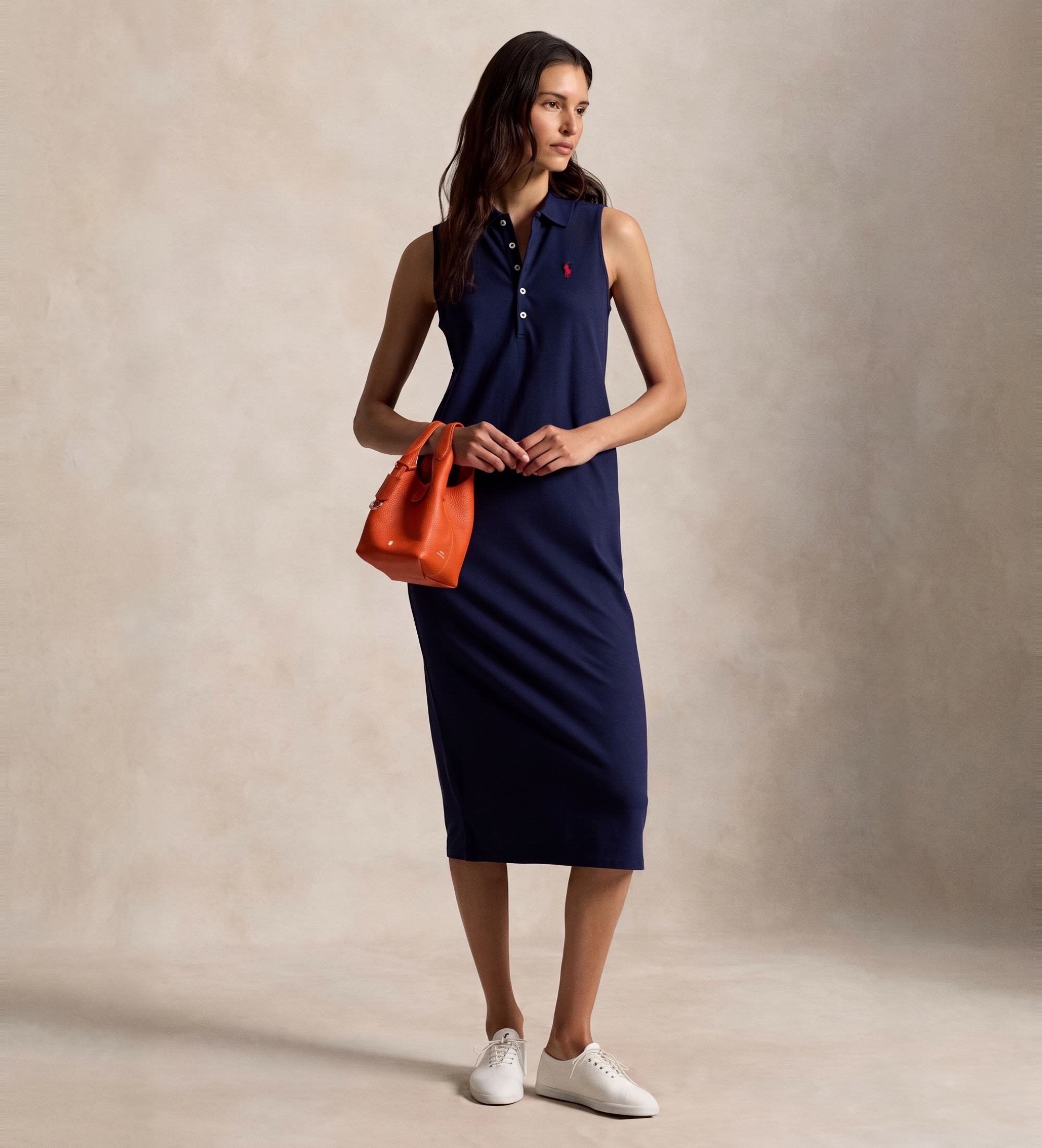 Polo Ralph Lauren für Damen. 211968292002 Marineblaues Polokleid aus elastischer Baumwolle (M), Lässig, Ärmellos / Hosenträger