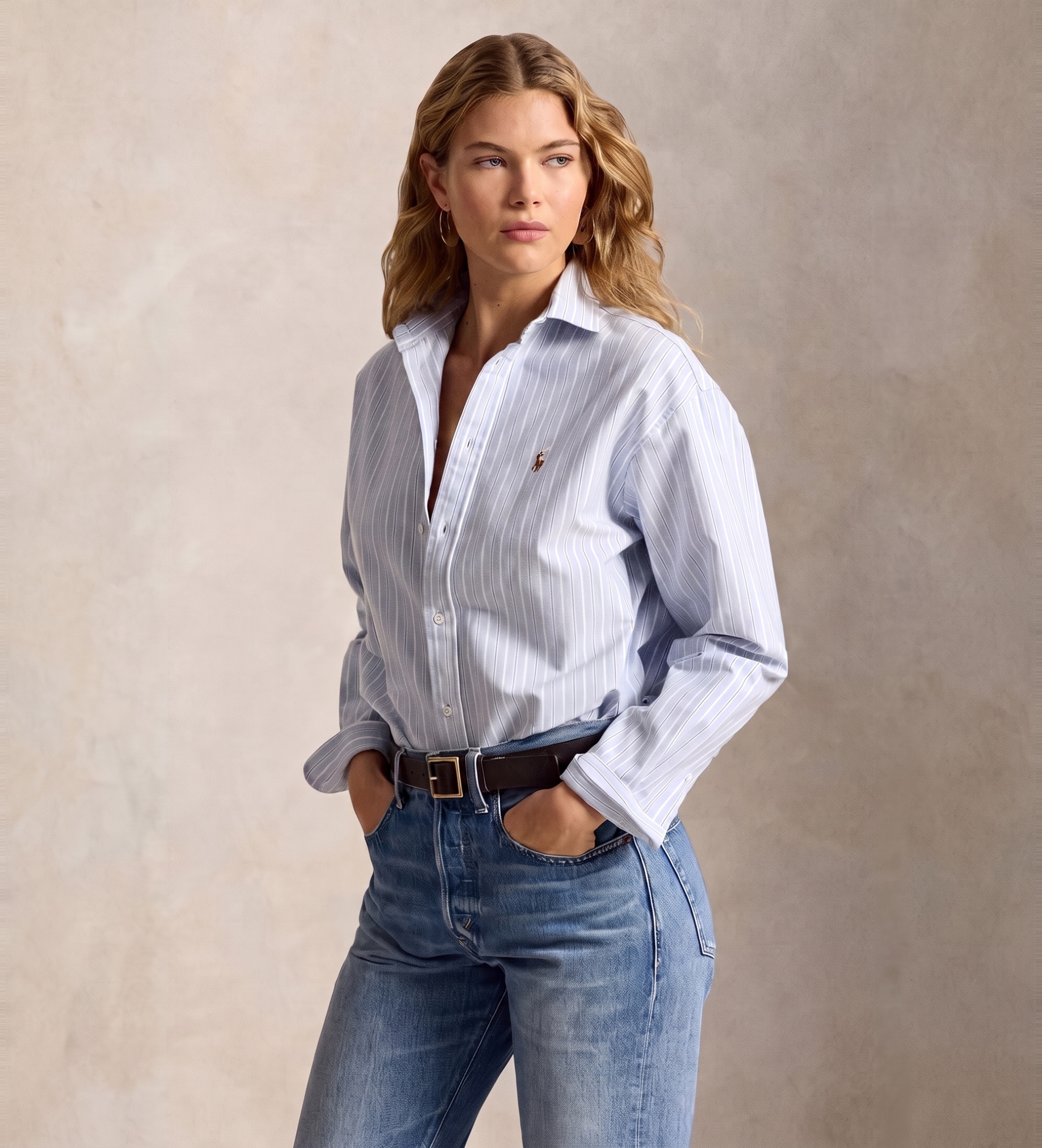 Polo Ralph Lauren für Damen. 211B21507002 Oxford-Baumwollhemd Relaxed Fit blau (M), Lässig, Baumwolle, Langarm