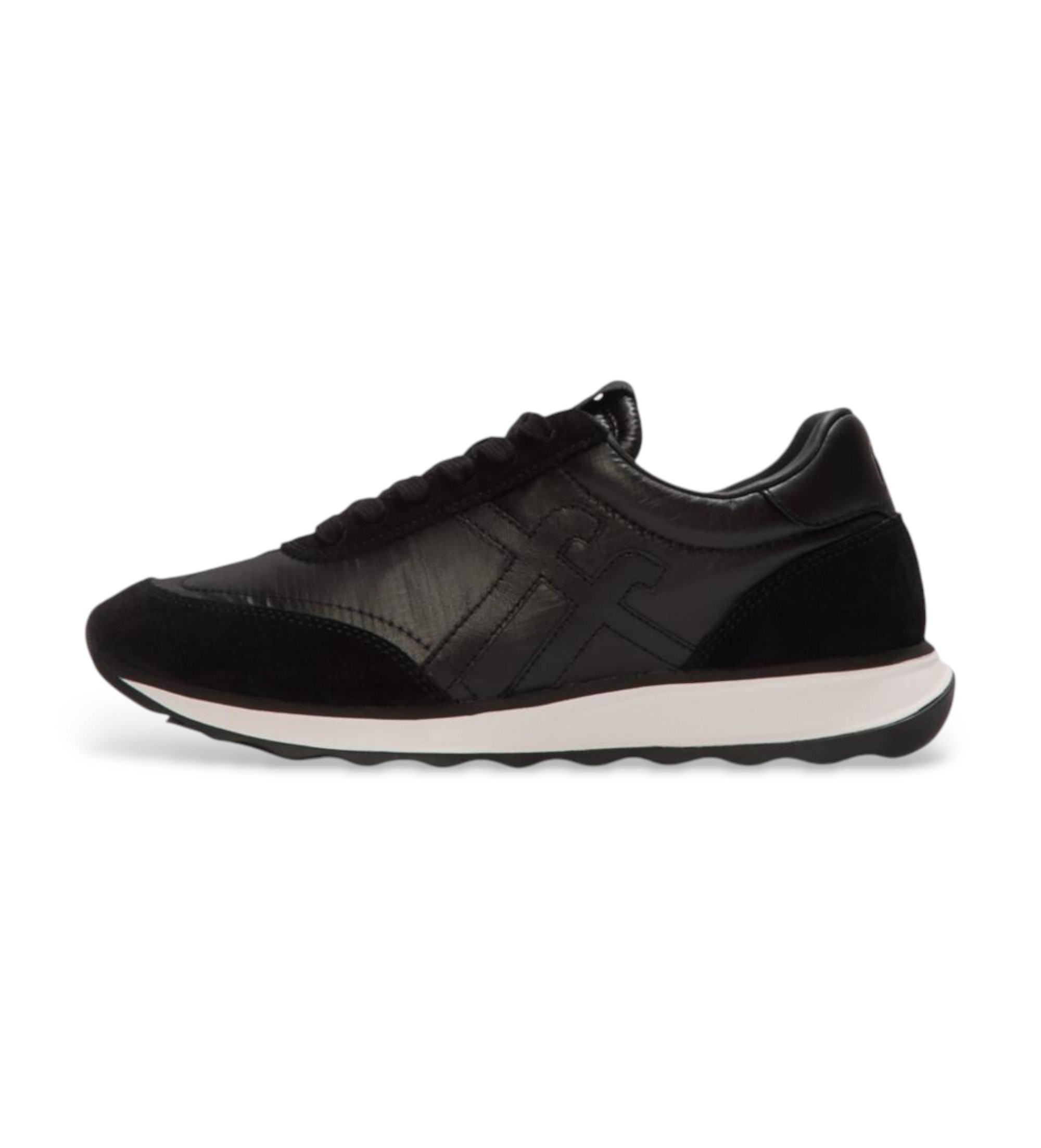 Fitflop für Damen. A5Q-001 Retro Q Sneaker schwarz (38), Stoff, Wohnung, Schnürsenkel, Lässig