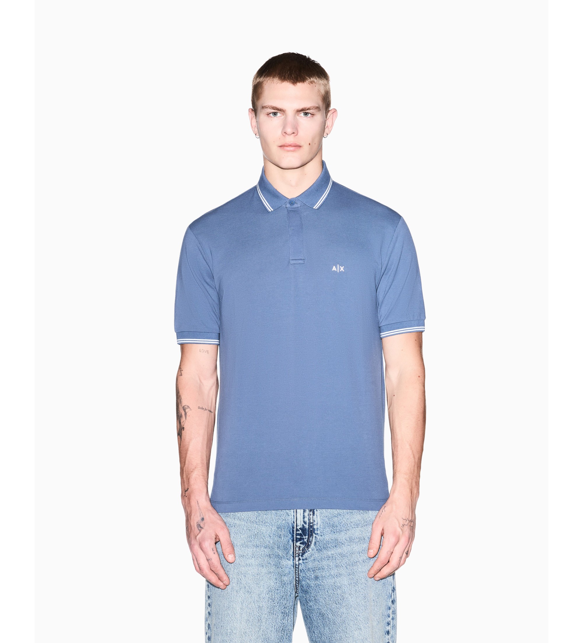 A|X Armani Exchange für Herren. XM001287AF17321U9302 Poloshirt Basic blau (L), Lässig, Baumwolle, Kurzarm