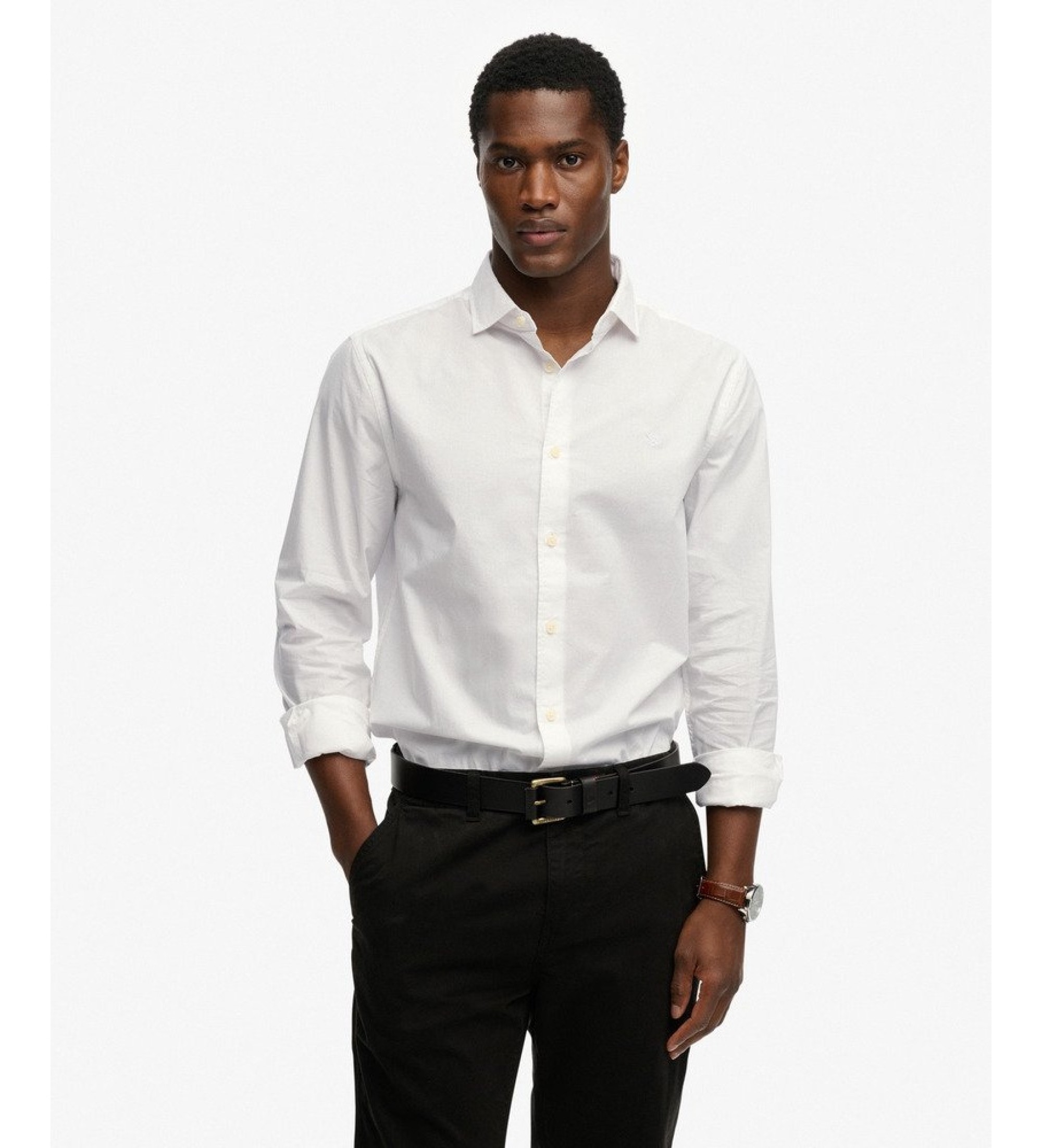 Superdry für Herren. M4011109A Hemd Cut Away Popeline weiß (L), Lässig, Baumwolle, Langarm