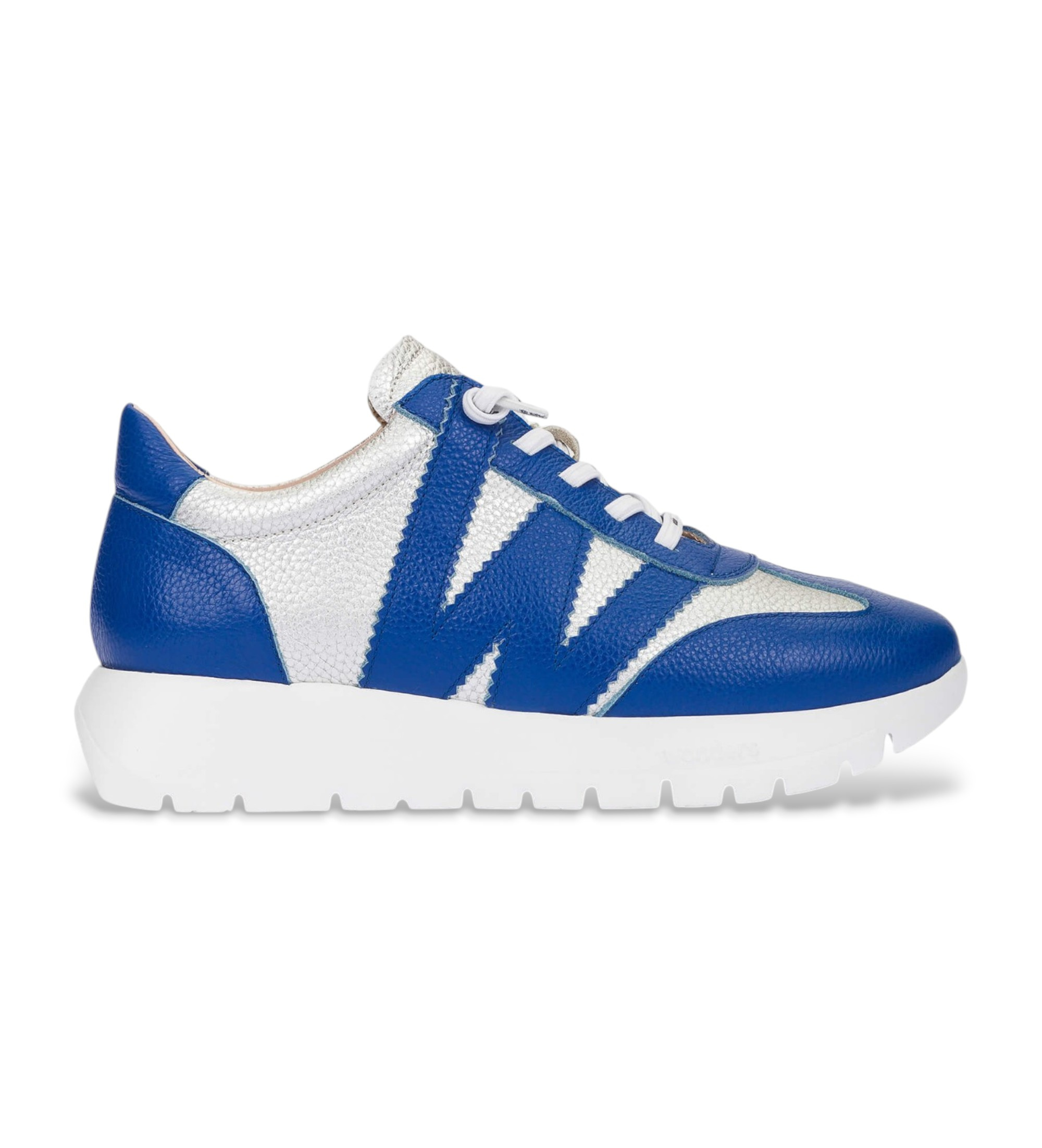 Wonders für Damen. A-2476_941_12396 Odisei 76 Sneaker aus Leder in Weiß, Blau (41), Wohnung, Schnürsenkel, Lässig