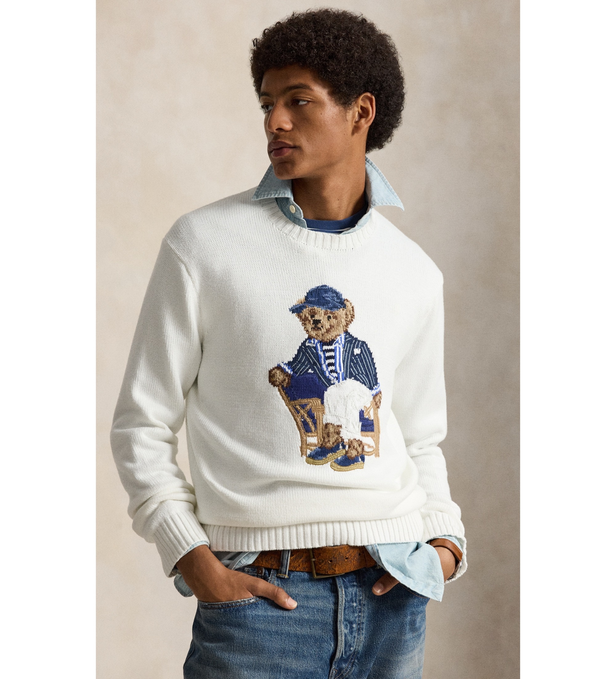 Polo Ralph Lauren für Herren. 710B19758001 Pullover Bear weiß (XXL), Lässig, Baumwolle