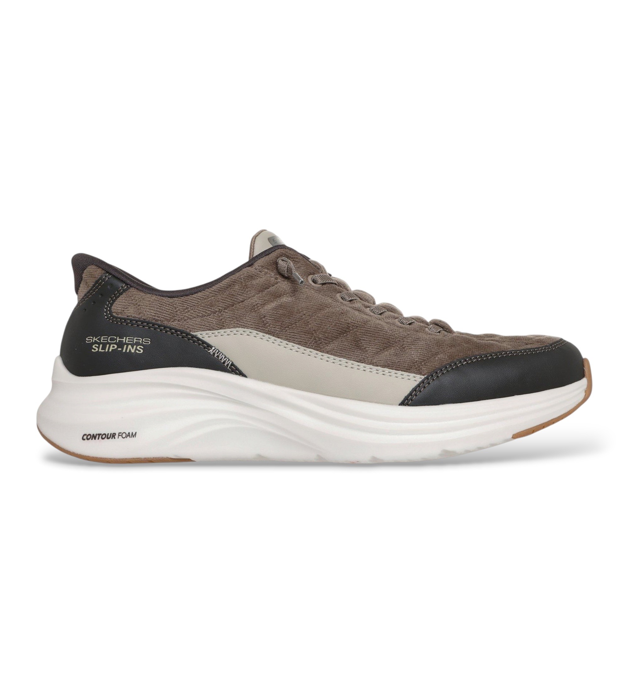 Skechers für Herren. 232618 Slip-Ins Sneakers: Contour Foam - Cozy Fit Cordelux grünbraun (42), Stoff, Wohnung, Schnürsenkel, Lässig