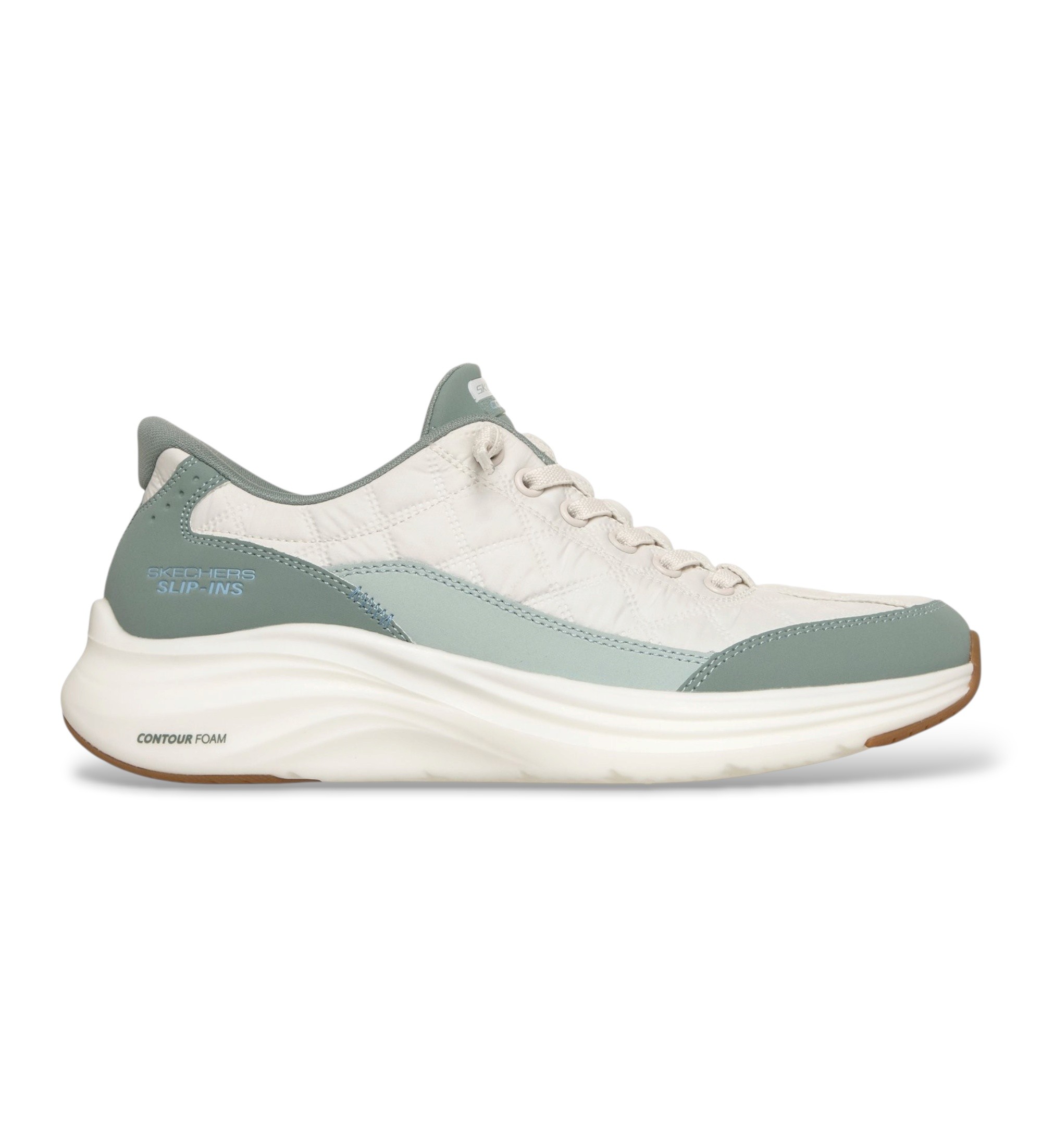 Skechers für Damen. 150404 Slip-Ins Sneaker: Contour Foam - Cozy Fit weiß, grün (41), Stoff, Wohnung, Schnürsenkel, Lässig
