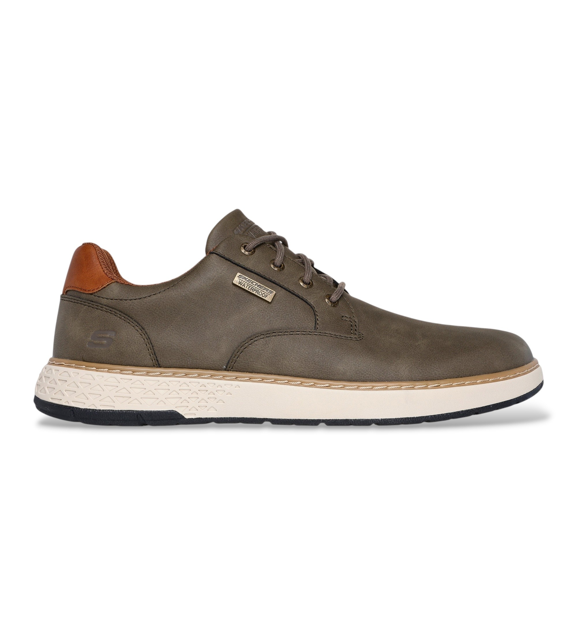 Skechers für Herren. 205234 Waterproof Relaxed Fit: Garlan - Pryor Sneaker in Braungrün (45), Wohnung, Schnürsenkel, Lässig