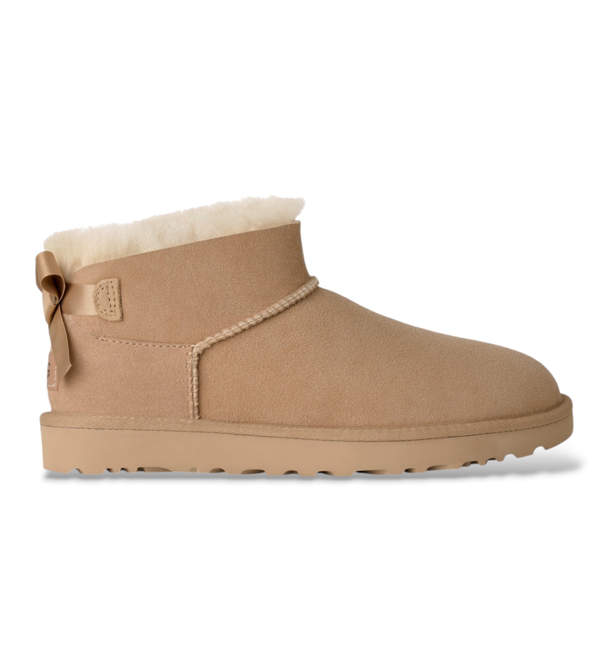 UGG für Damen. 1185491 Leder-Stiefeletten Ultra Mini Bailey Bow beige (36), Wohnung, Keine, Lässig, Heimtextilien