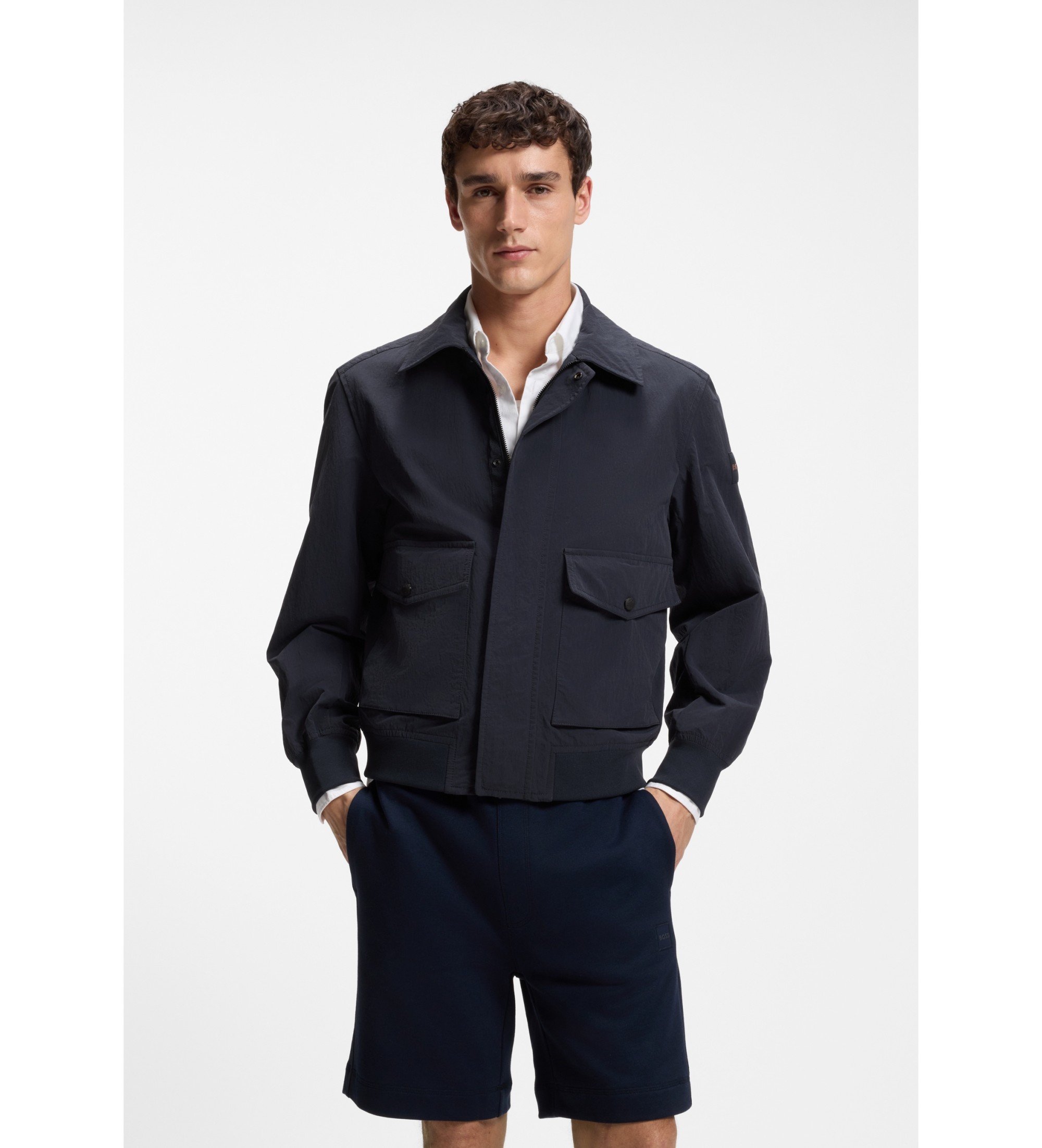 BOSS für Herren. 50562351 Marineblaue Bomber-Jacke Ocruise (52), Lässig, Polyamid