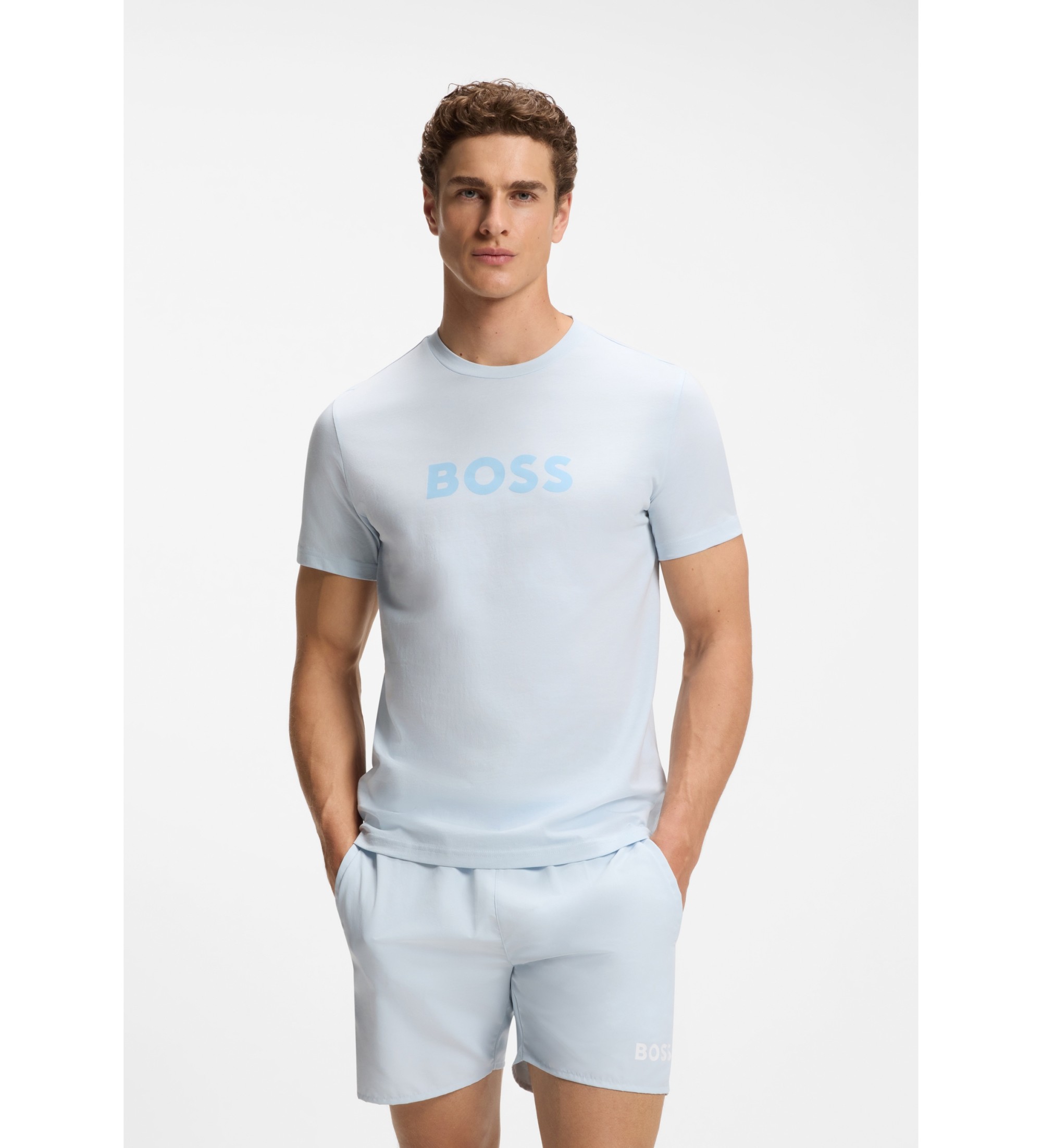 BOSS für Herren. 50491706 Blaues RN-T-Shirt (S), Lässig, Baumwolle, Kurzarm