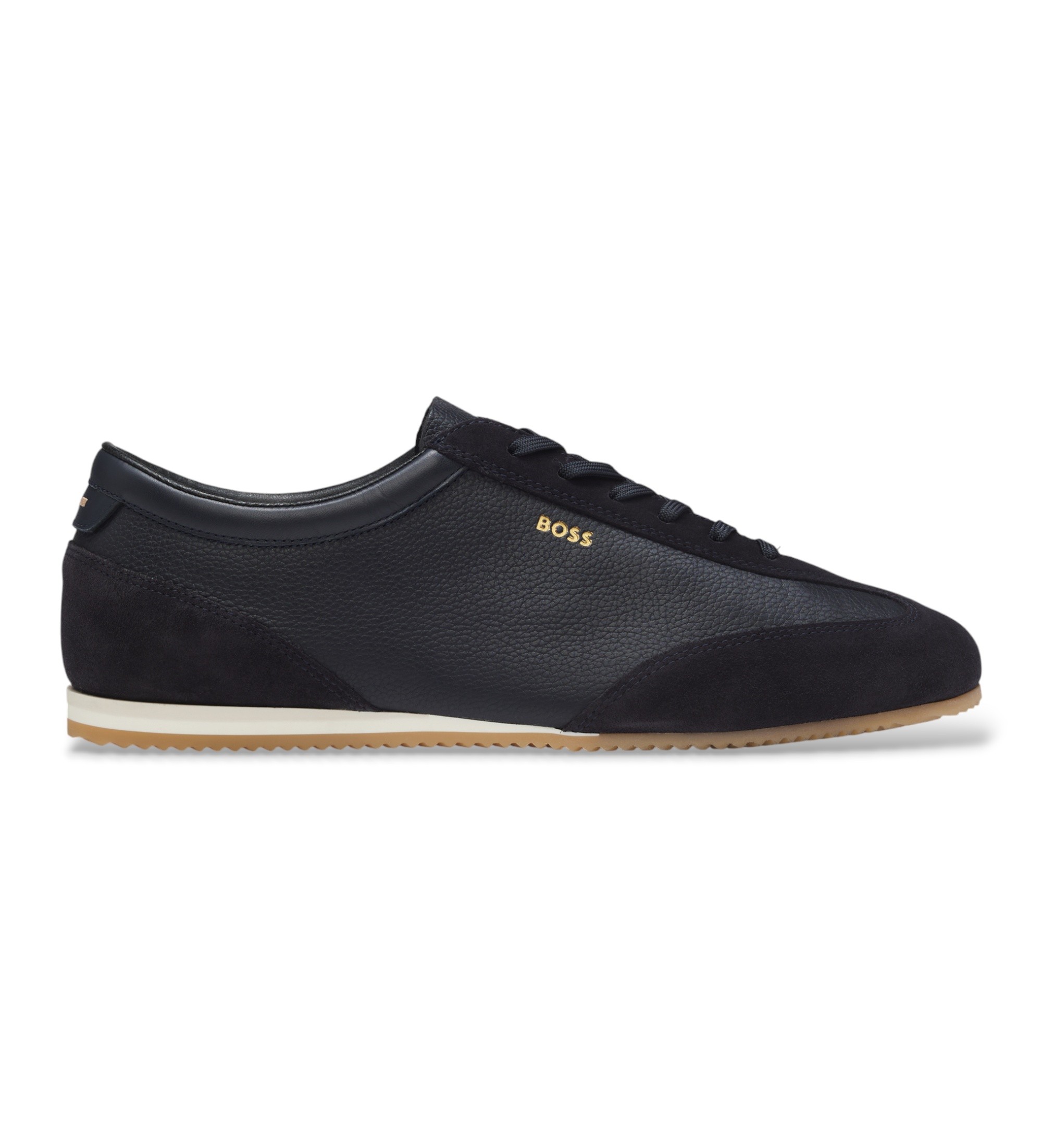 BOSS für Herren. 50568463 Lineor Lowp Leder-Sneaker marineblau (45), Wohnung, Schnürsenkel, Lässig