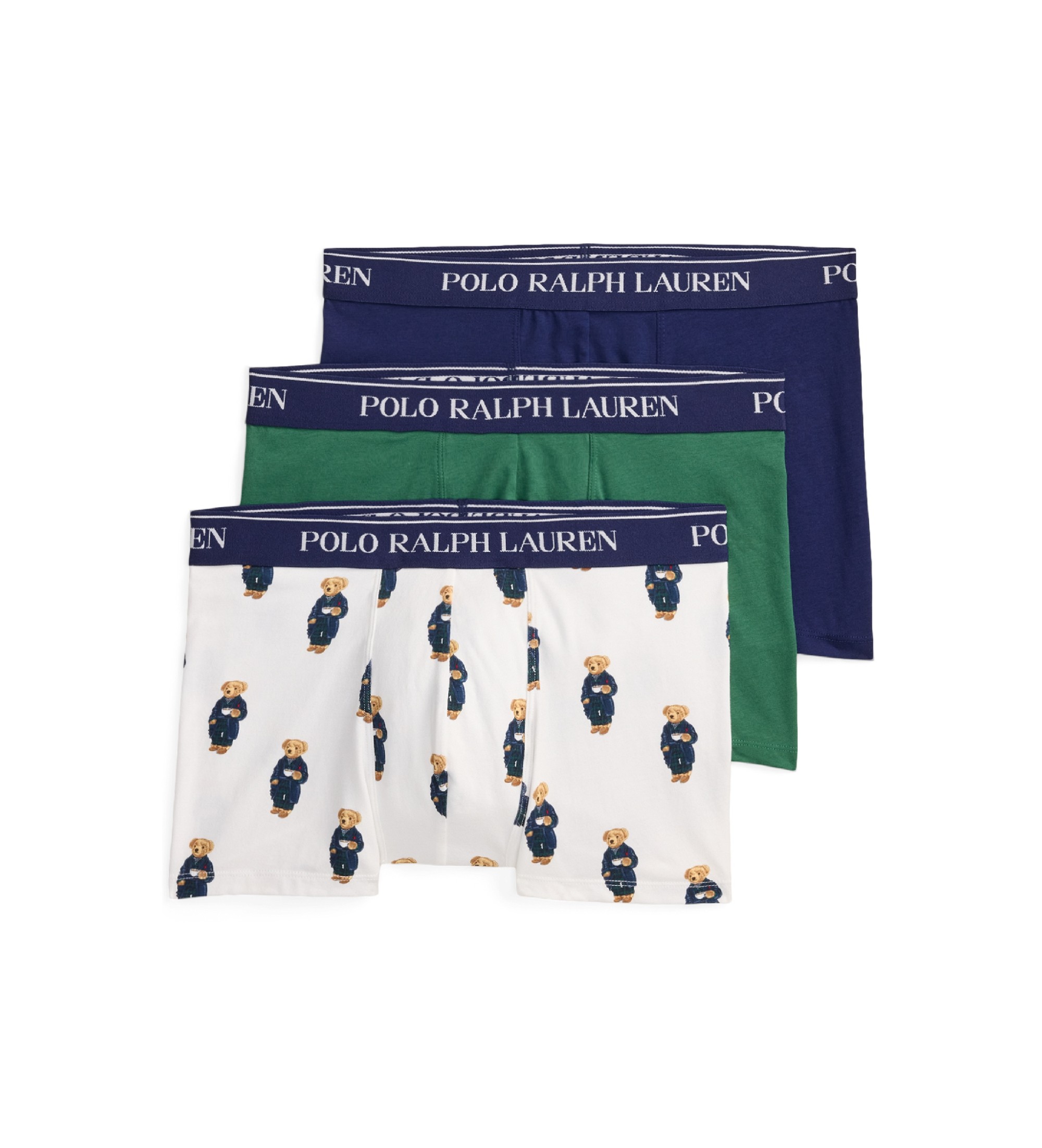 Polo Ralph Lauren für Herren. 714830299228 Set 3 Boxershorts aus Baumwolle mit marineblauem, grünem, weißem Gummiband (L), Heimtextilien