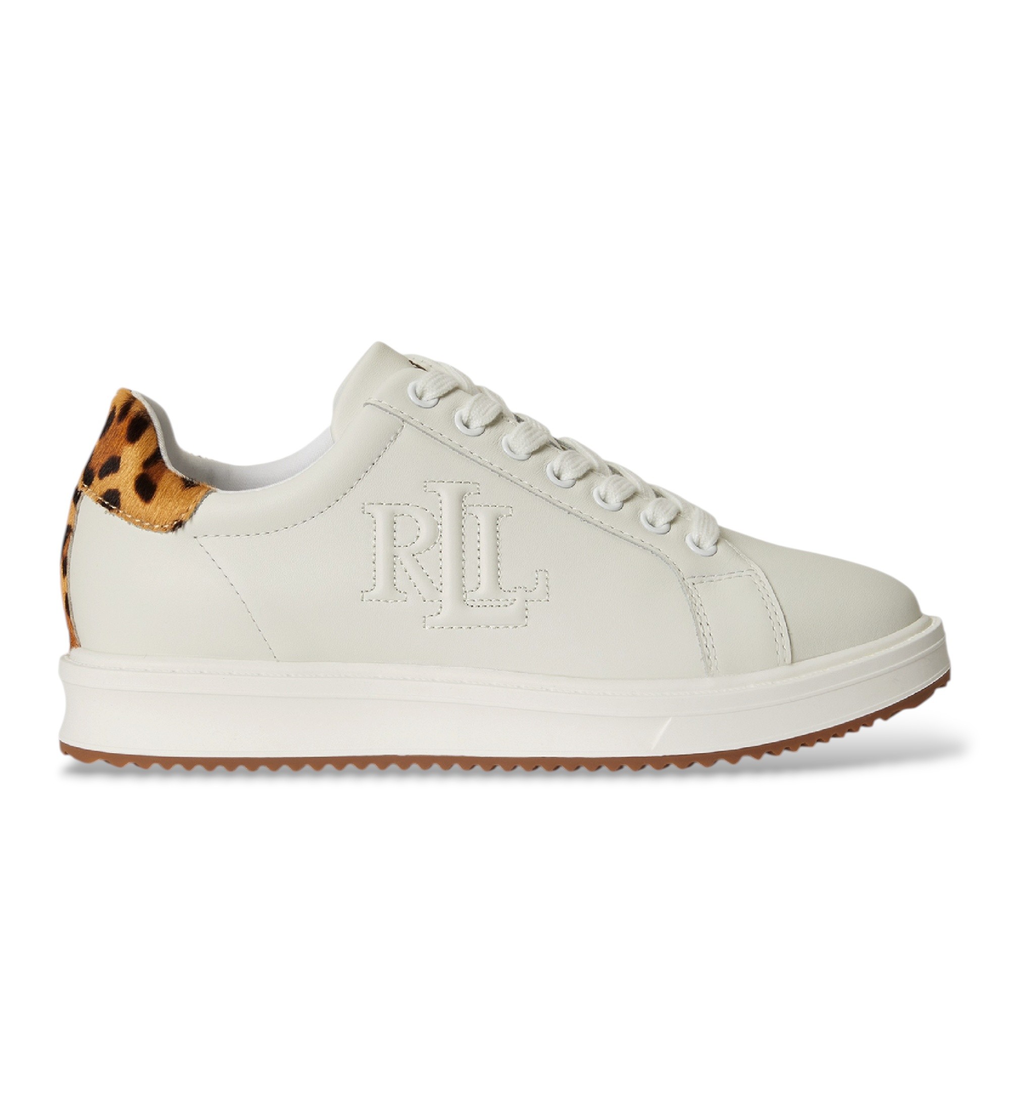 Lauren Ralph Lauren für Damen. 802P18482001 Ainsley Sportschuhe aus weißem Kalbshaar (38), Leder, Wohnung, 1 bis 3 cm, Schnürsenkel, Lässig