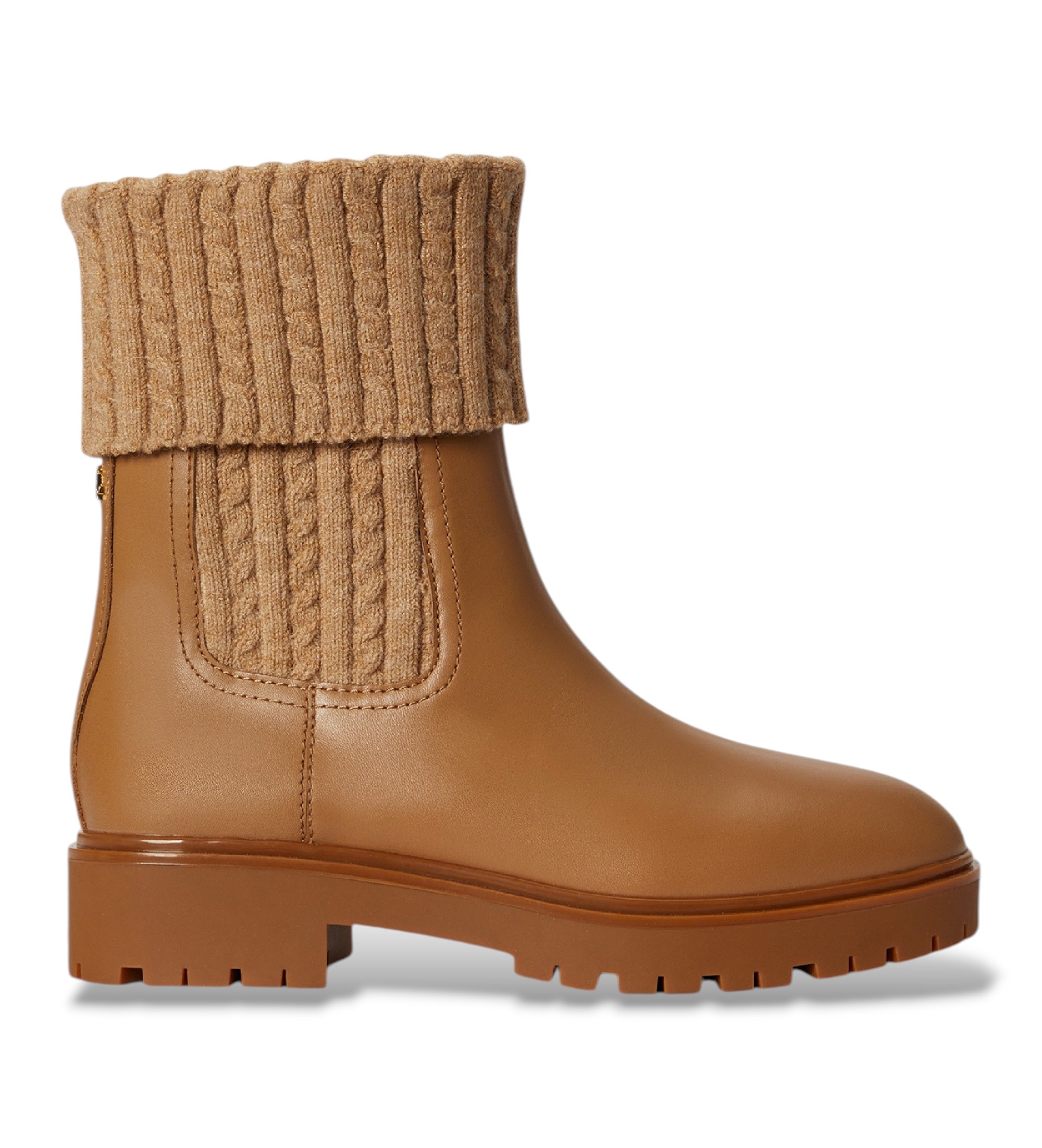 Lauren Ralph Lauren für Damen. 802P17088002 Allyson Stiefelette aus Kalbsleder und Strick in Kamel (36), Beige, 1 bis 3 cm, 3 bis 5 cm, Kein