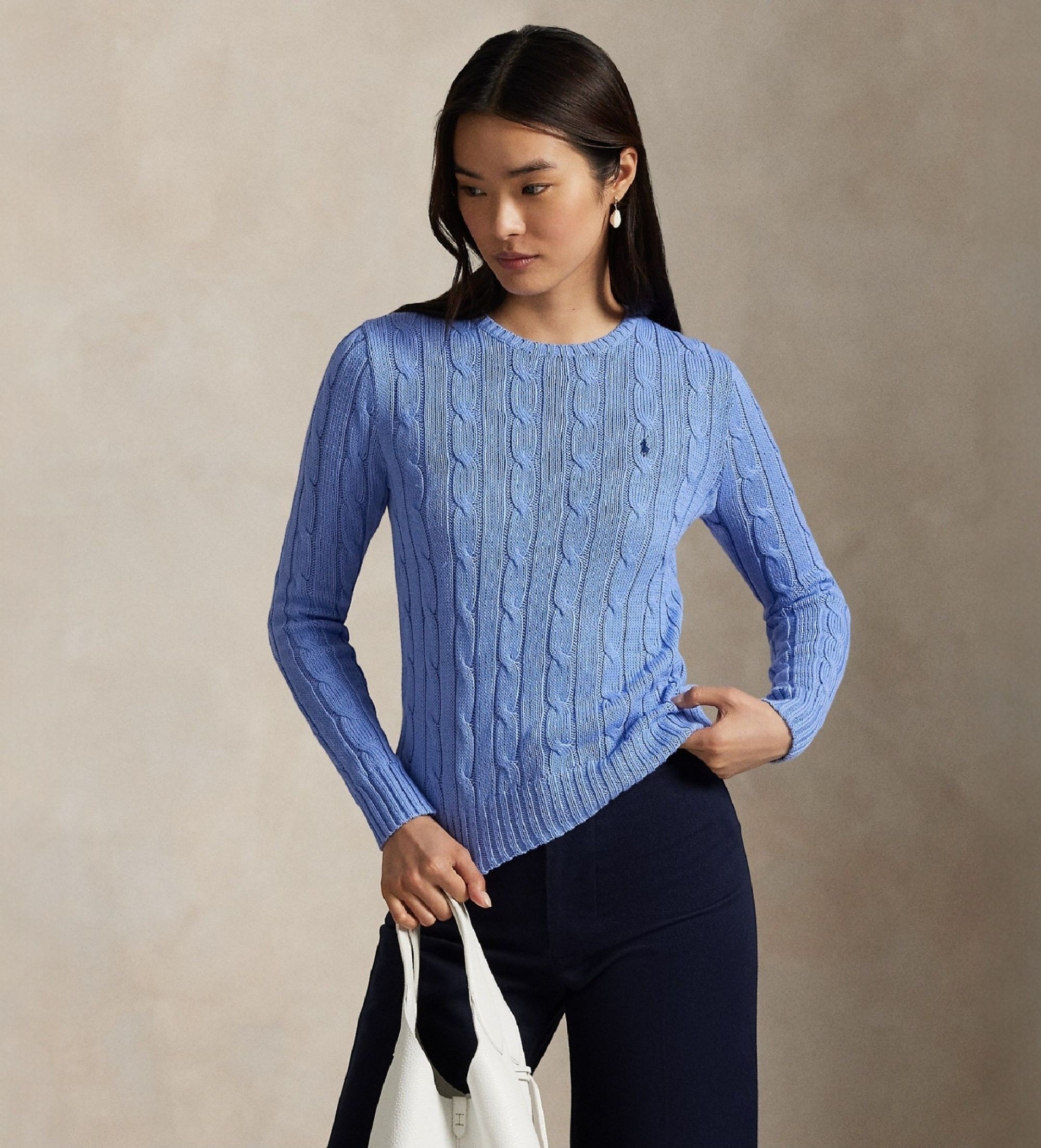 Polo Ralph Lauren für Damen. 211971869009 Pullover aus Baumwolle mit Zopfmuster in Blau (S), Lässig, Klassisch, Langarm