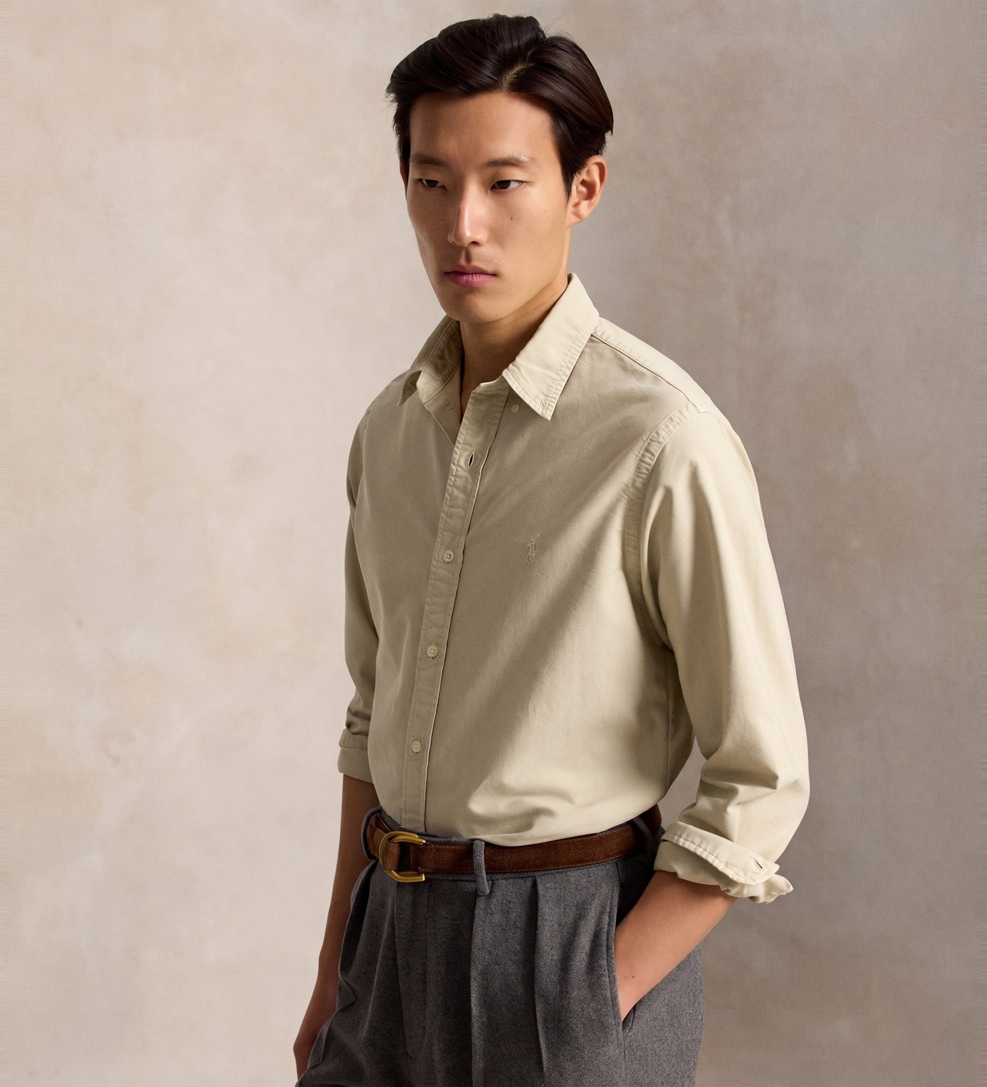 Polo Ralph Lauren für Herren. 710805564527 Individuell gefärbtes Oxfordhemd Custom Fit, taupe (S), Lässig, Baumwolle, Langarm