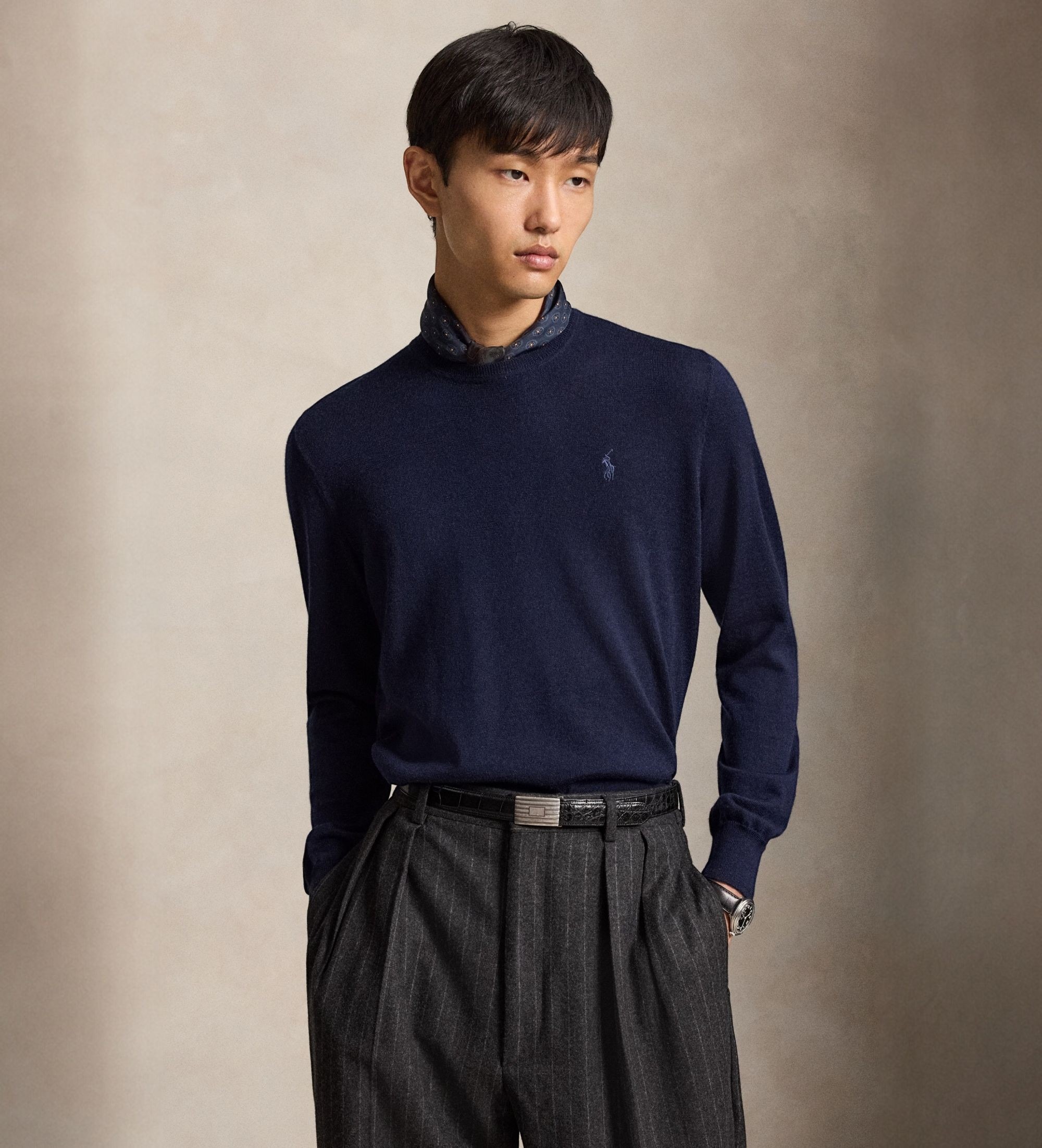 Polo Ralph Lauren für Herren. 710954589002 Waschbarer Wollpullover marineblau (S), Lässig, Wolle, Langarm