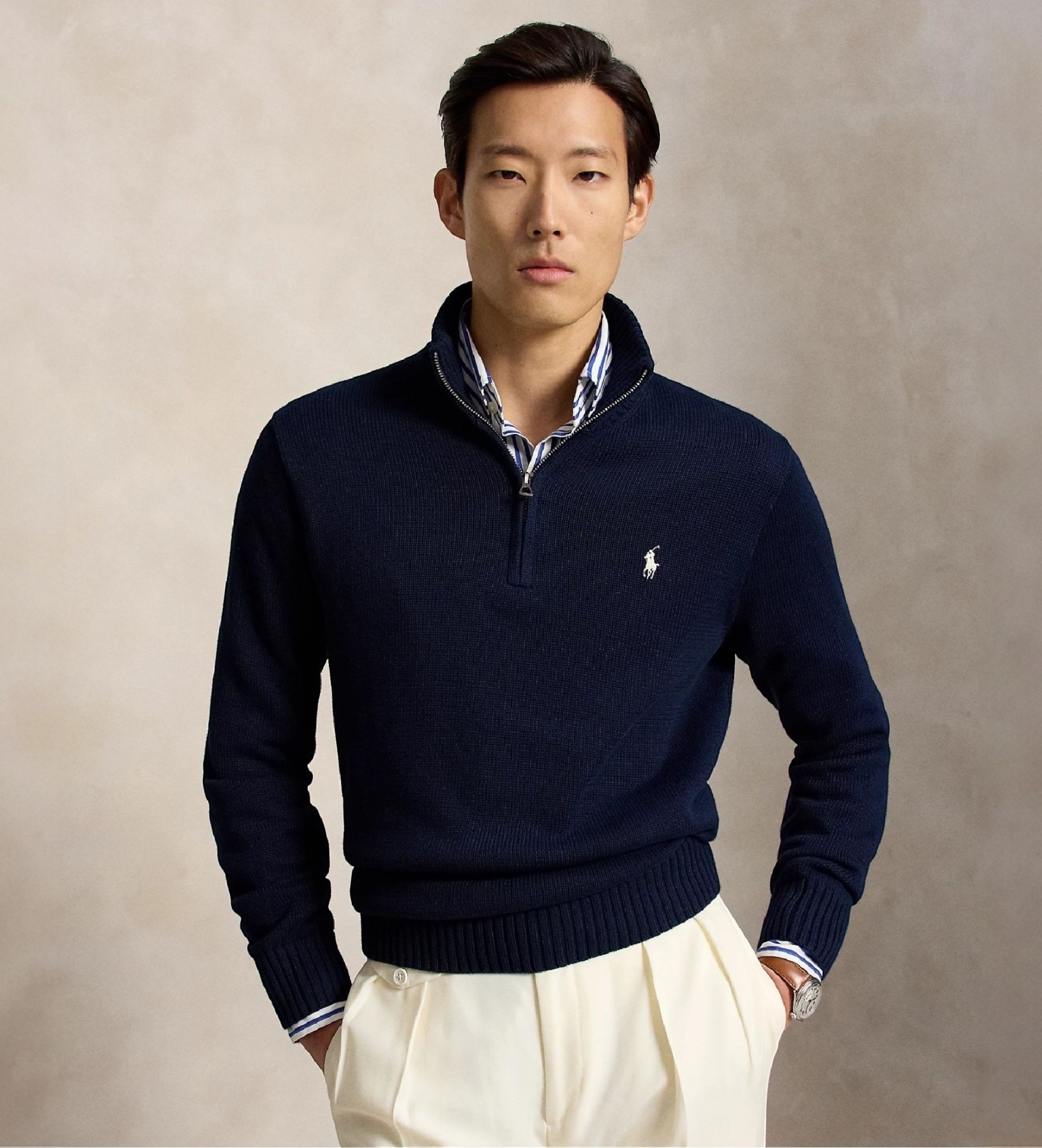 Polo Ralph Lauren für Herren. 710859939523 Baumwollpullover mit halbhohem Rollkragen, marineblau (M), Lässig, Baumwolle, Klassisch, Langarm