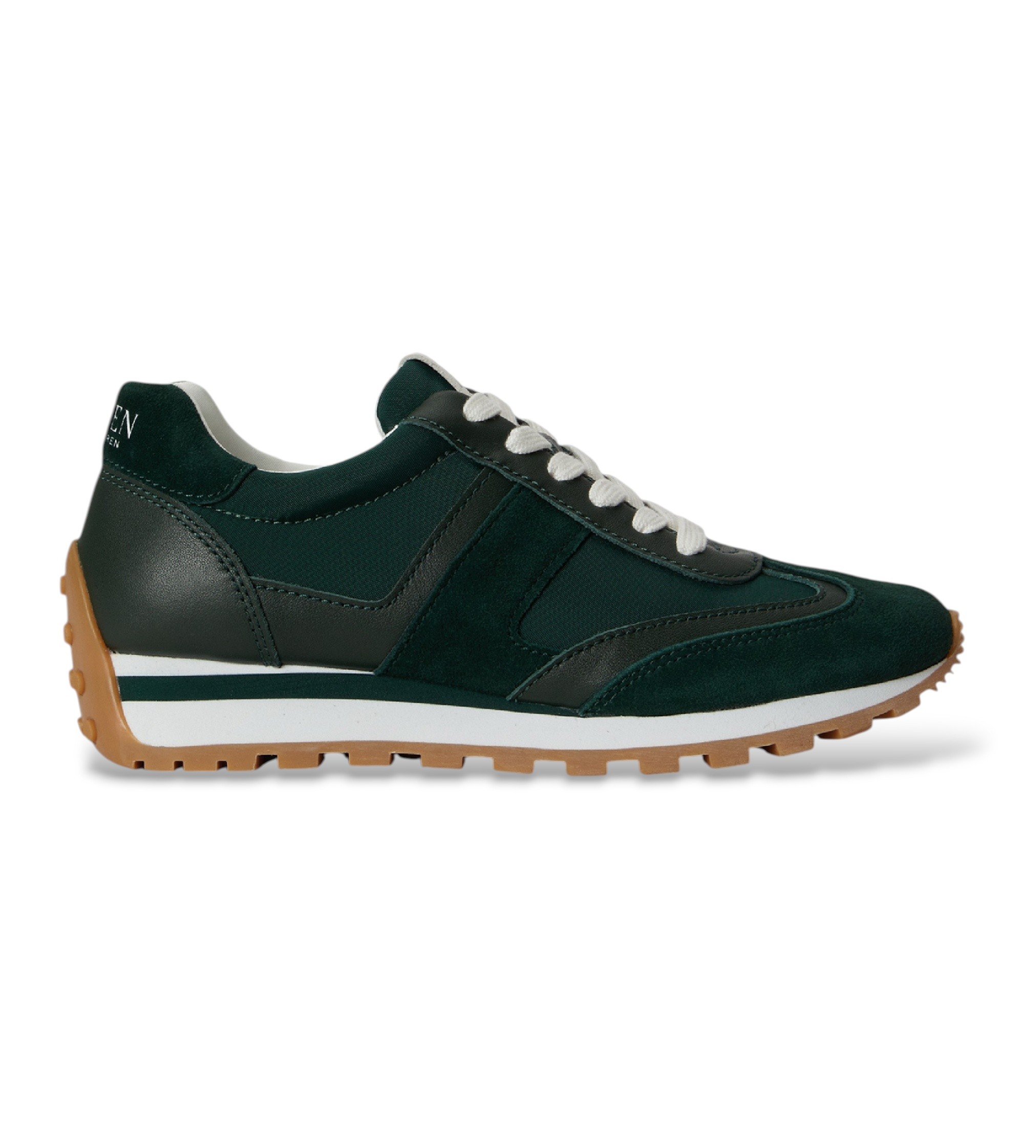 Lauren Ralph Lauren für Damen. 802P04672006 Sportlicher Sneaker Dani aus dunkelgrünem Leder (41), Wohnung, Schnürsenkel, Lässig