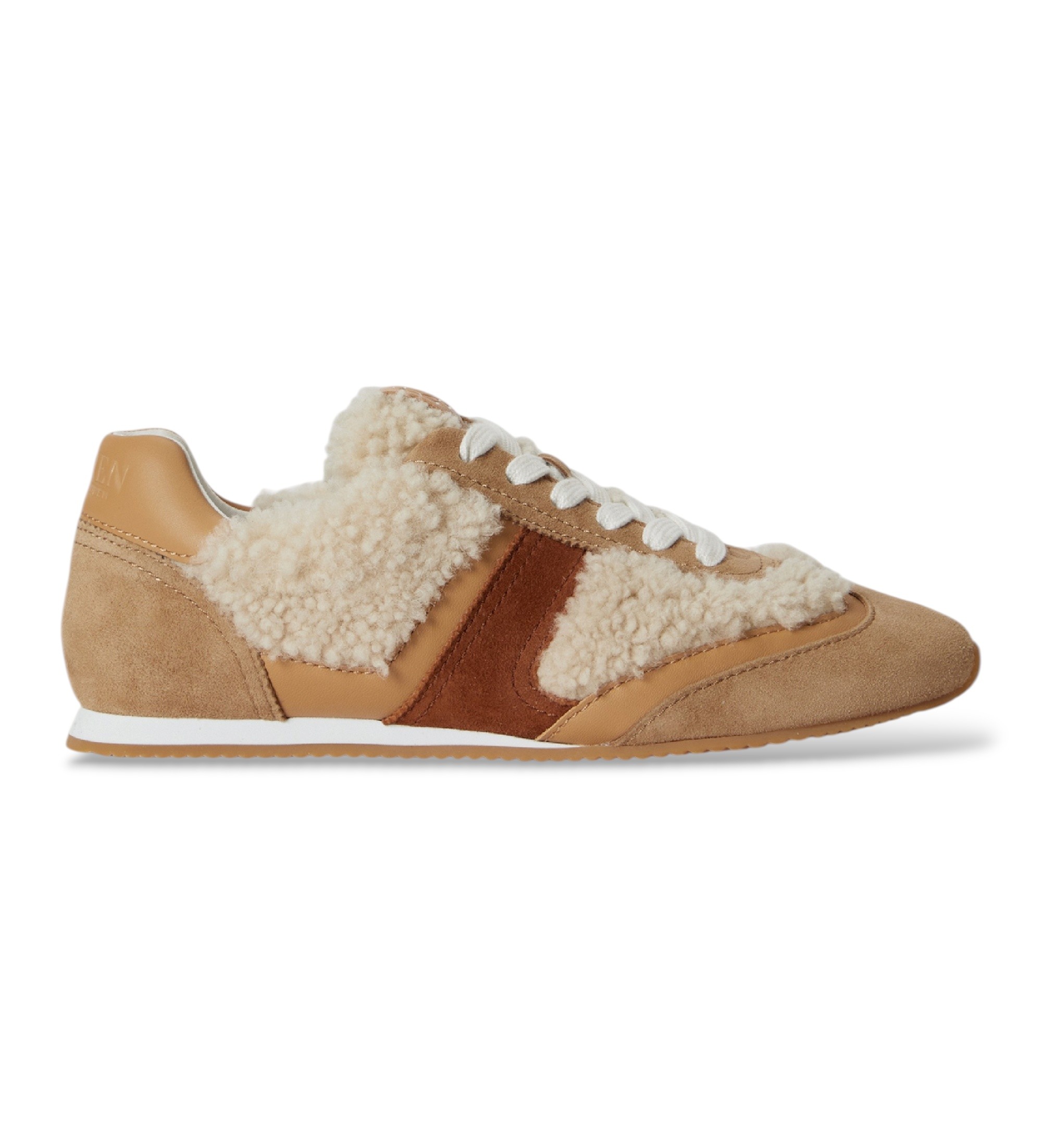 Lauren Ralph Lauren für Damen. 802P18444001 Dani-Sneaker aus braunem Wildleder und Lammfell (36), Beige, Wohnung, Spaltleder, Schnürsenkel,