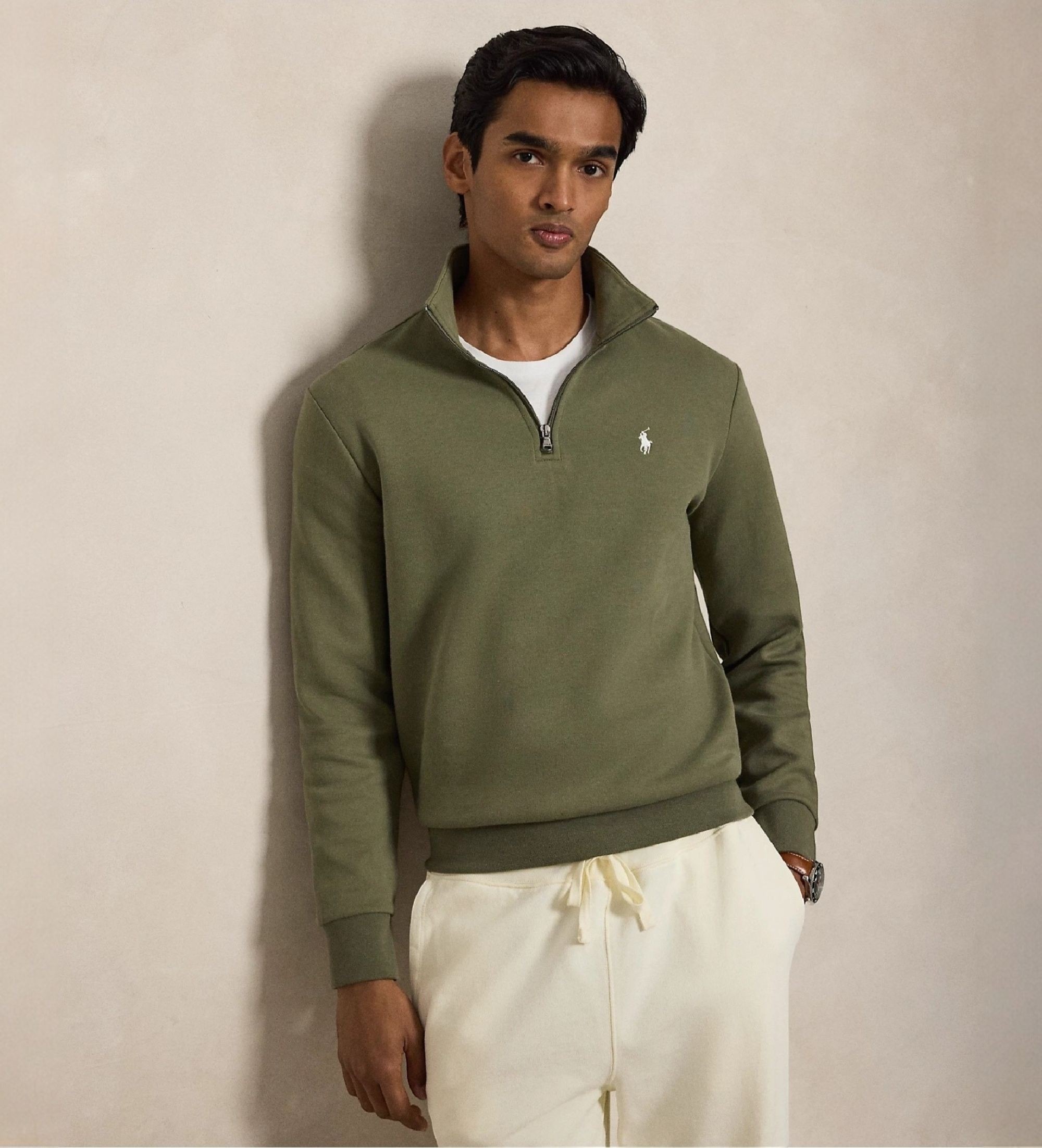 Polo Ralph Lauren für Herren. 710P06234511 Doppelstrickpullover mit kurzem Reißverschluss in Grün (M), Lässig, Baumwolle, Langarm