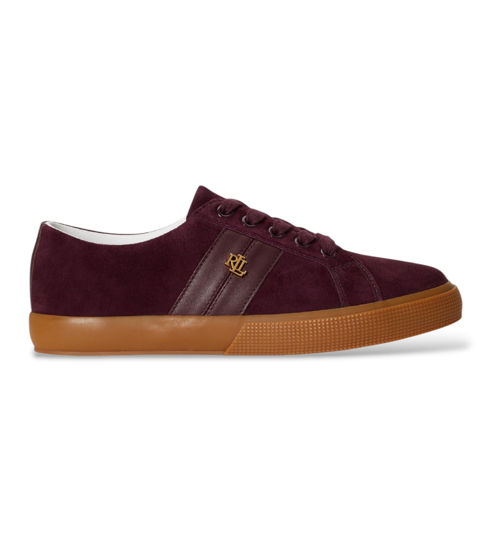 Lauren Ralph Lauren für Damen. 802868344010 Janson II Sneaker aus Wildleder und Leder in Granatrot (40), Wohnung, Spaltleder, Schnürsenkel,