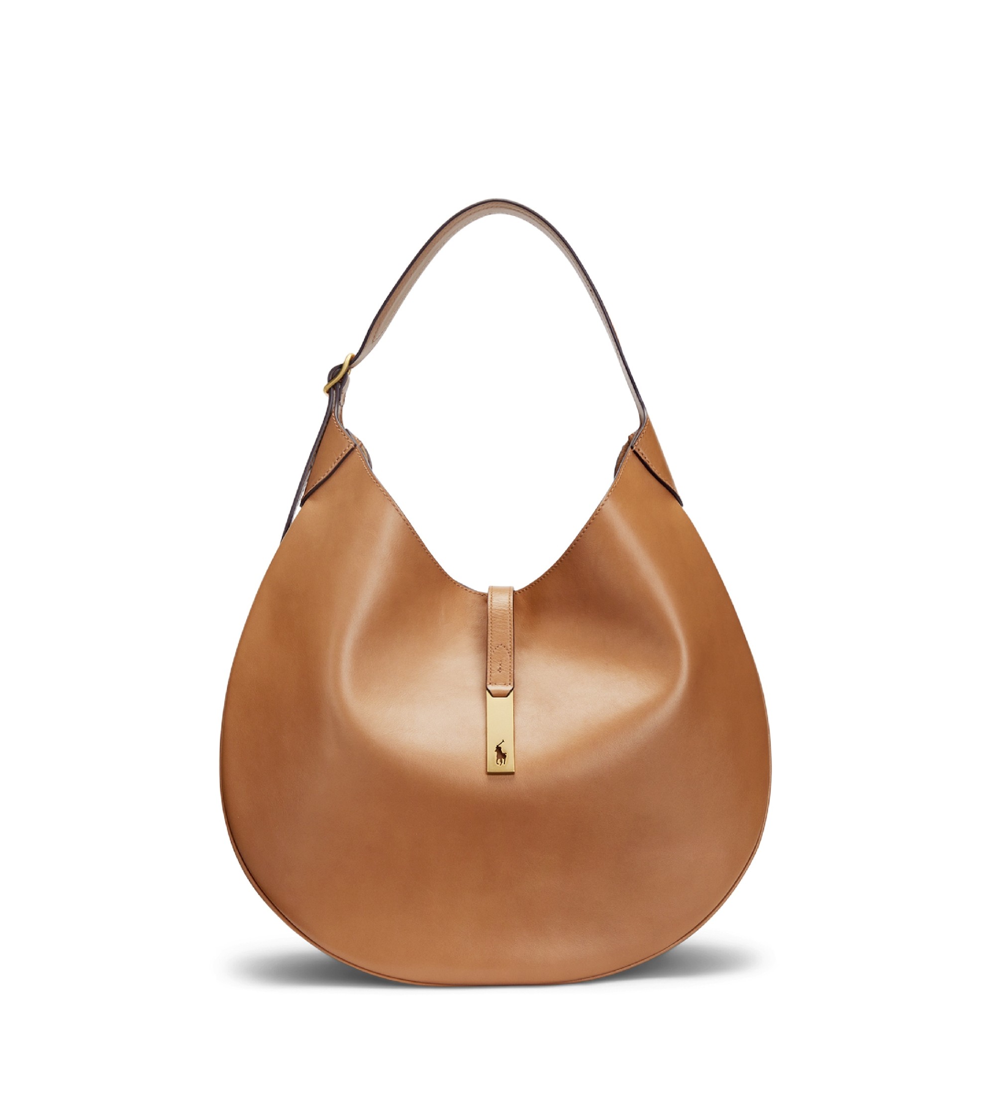 Polo Ralph Lauren für Damen. 428867518002 Große Schultertasche Polo ID aus braunem Kalbsleder (OSFA), Beige, Lässig