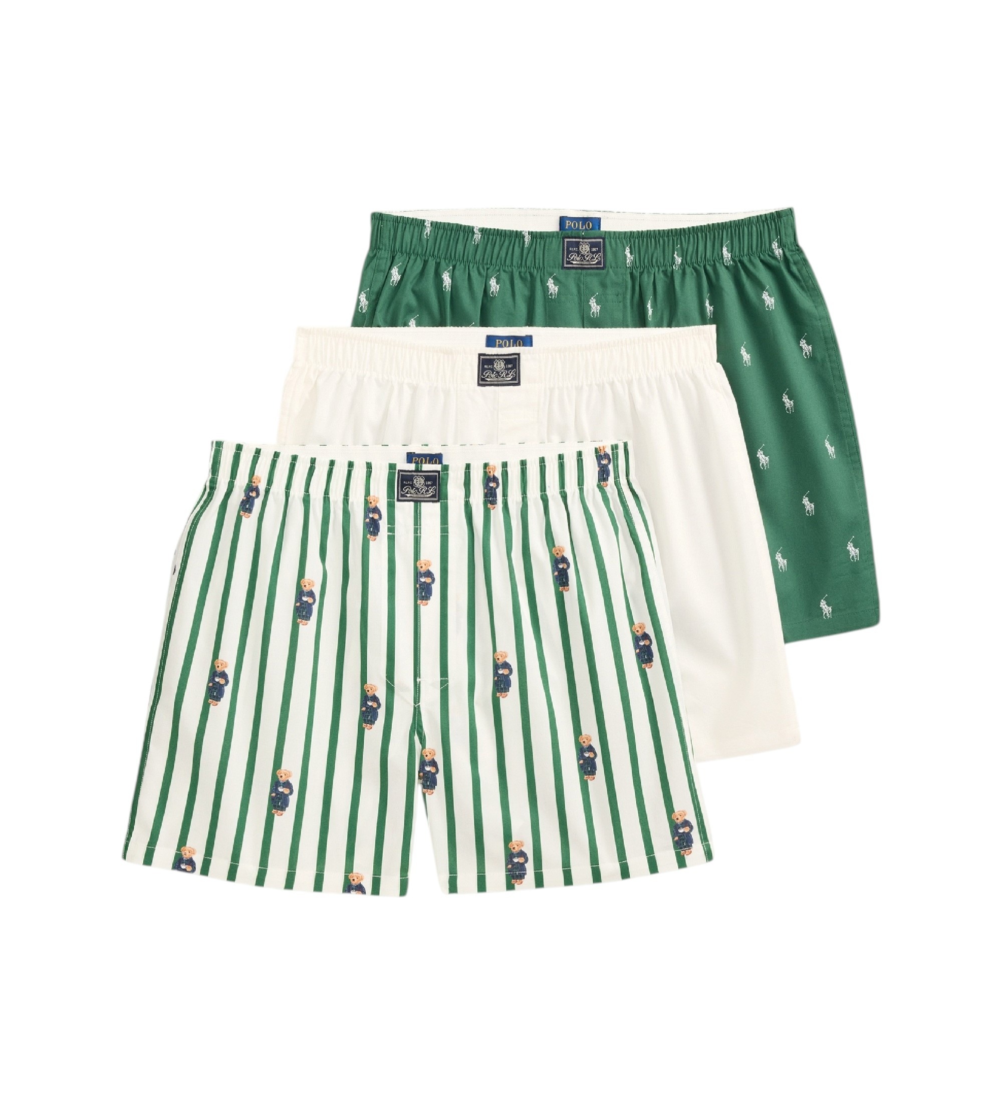 Polo Ralph Lauren für Herren. 714830273051 Set aus 3 Boxershorts aus Baumwolle, grün, weiß (S), Lässig