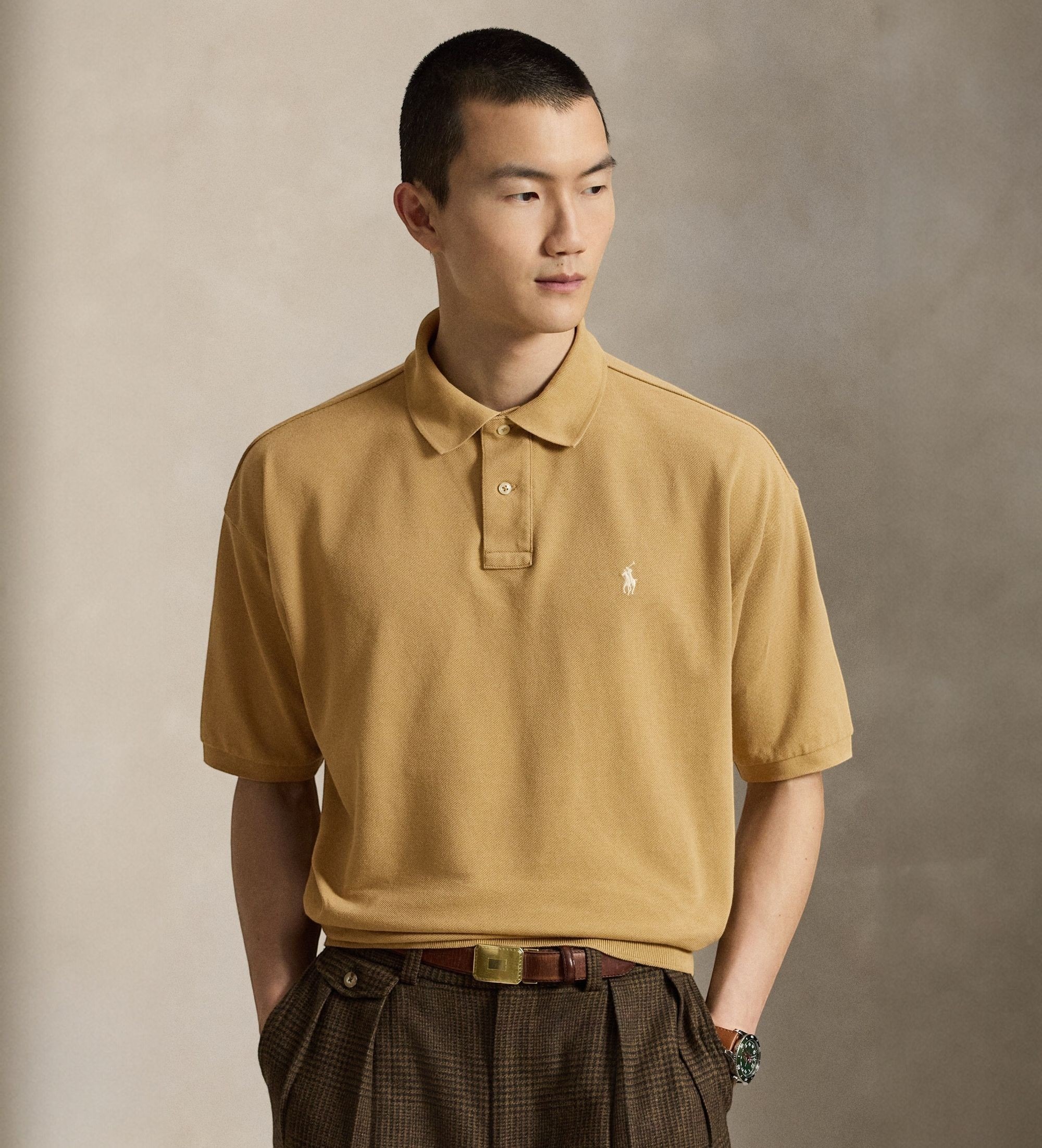 Polo Ralph Lauren für Herren. 710B18907007 Beiges Poloshirt aus Piqué mit Relaxed Fit (M), Lässig, Baumwolle, Kurzarm