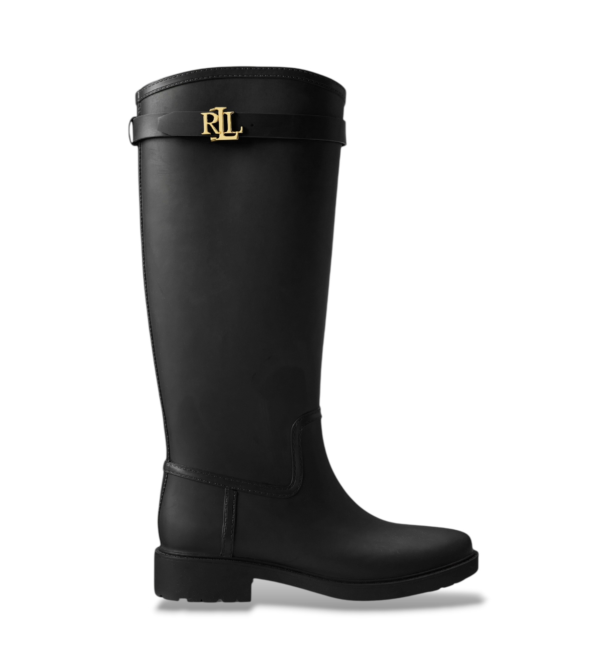 Lauren Ralph Lauren für Damen. 802980678001 Hohe Regenstiefel Portiah aus schwarzem Gummi (38), Wohnung, Keine, Lässig, PVC
