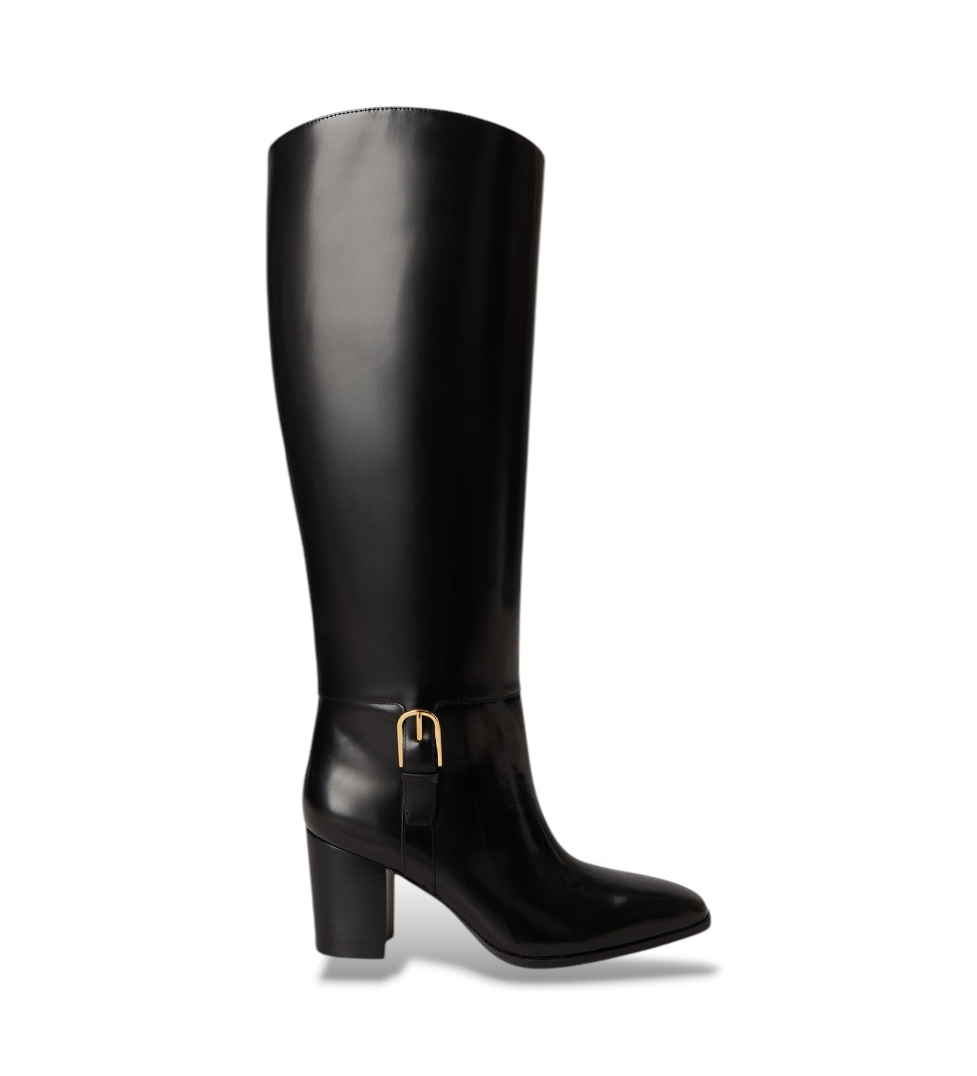 Lauren Ralph Lauren für Damen. 802P12879001 Hoher Raelynn-Stiefel aus glänzendem schwarzem Leder (41), 1 bis 3 cm, 5 bis 8 cm, Reißverschlus