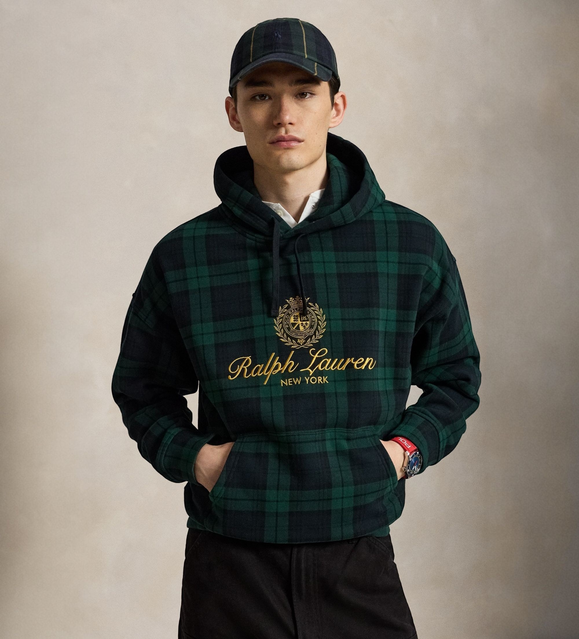 Polo Ralph Lauren für Herren. 710B28746001 Blackwatch-Karo-Hoodie (S), Lässig, Mehrfarbig, Baumwolle, Langarm