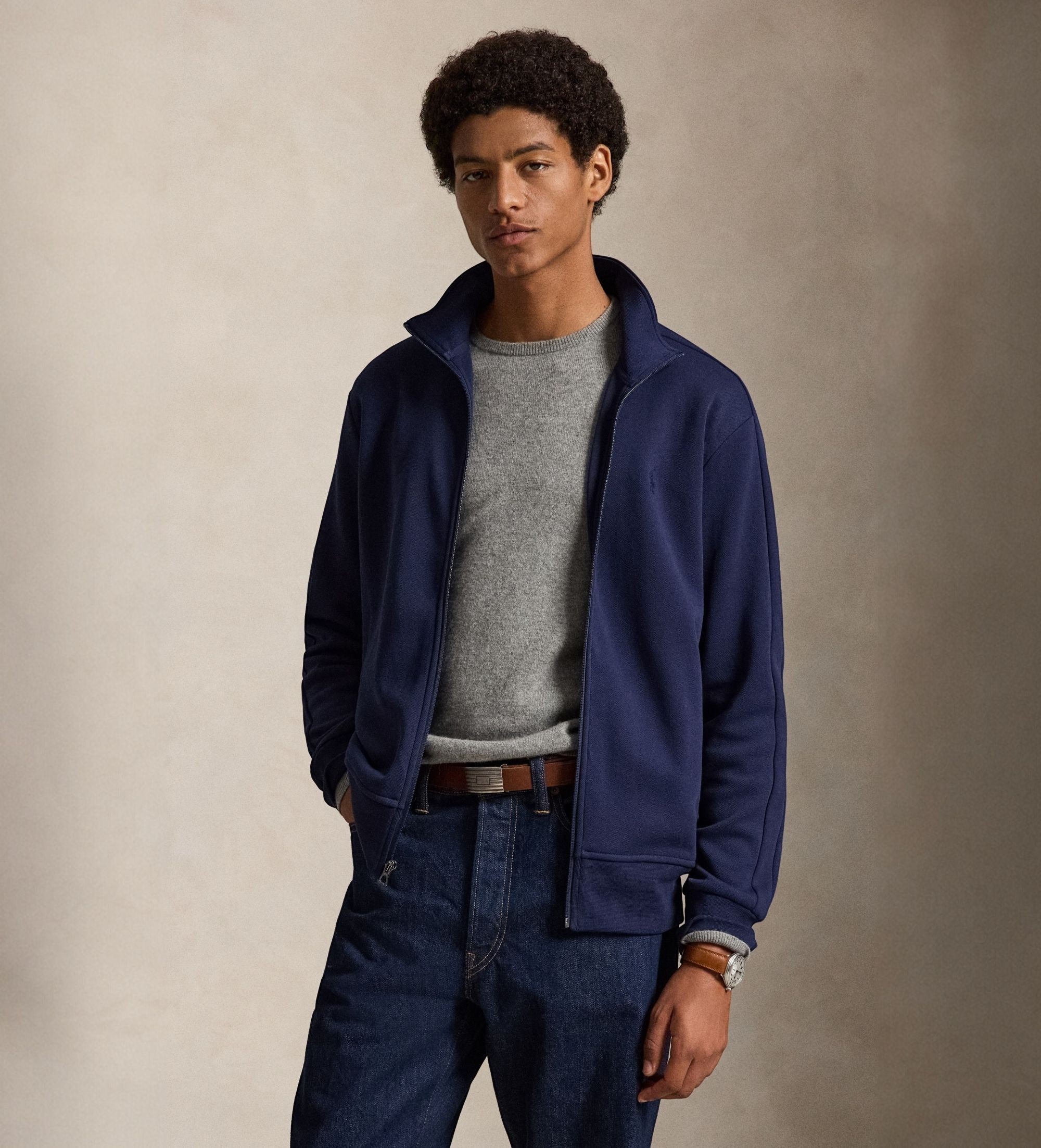 Polo Ralph Lauren für Herren. 710B27224001 Marineblaue Sportjacke aus doppeltem Strickstoff (M), Lässig, Baumwolle