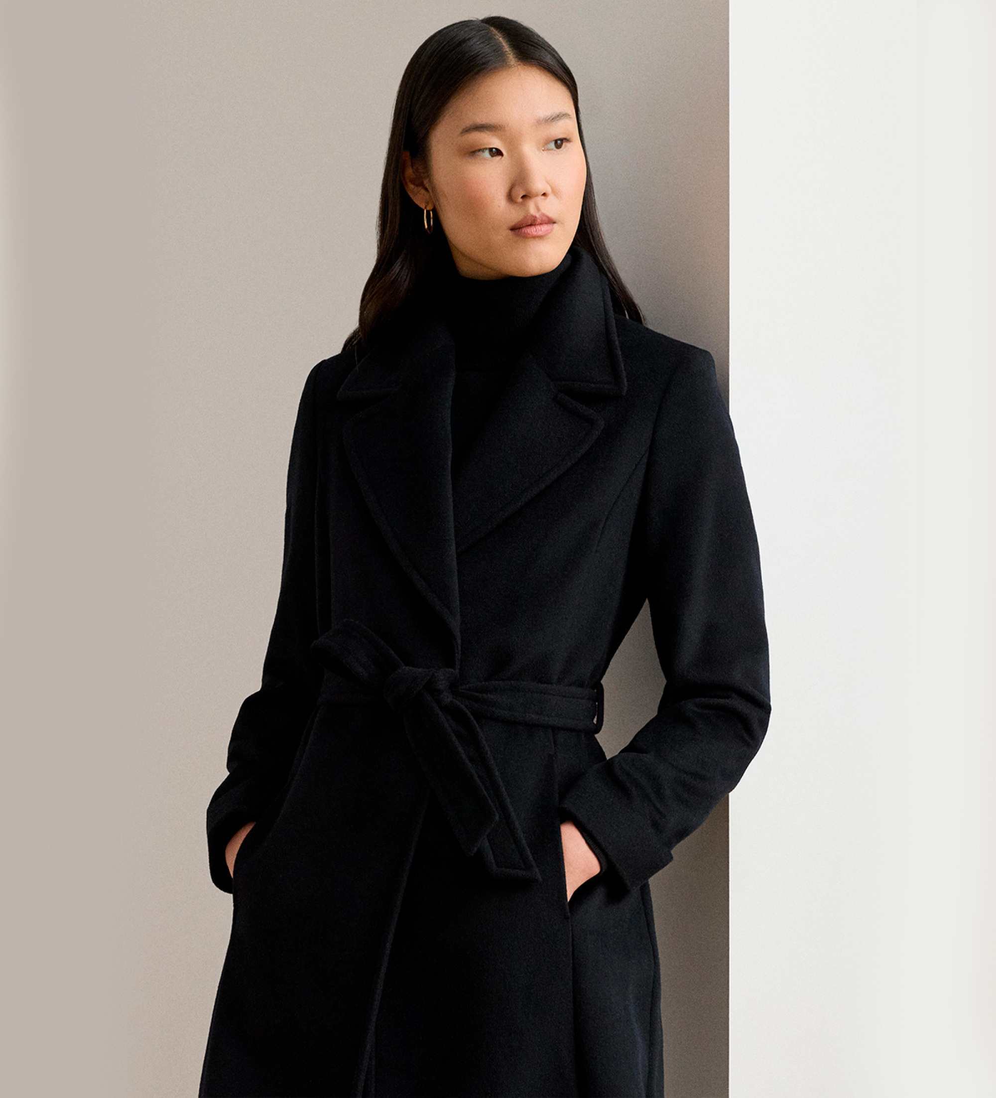 Lauren Ralph Lauren für Damen. 297962169001 Schwarzer zweireihiger Mantel aus Wollmischung (40), Wolle, Klassisch