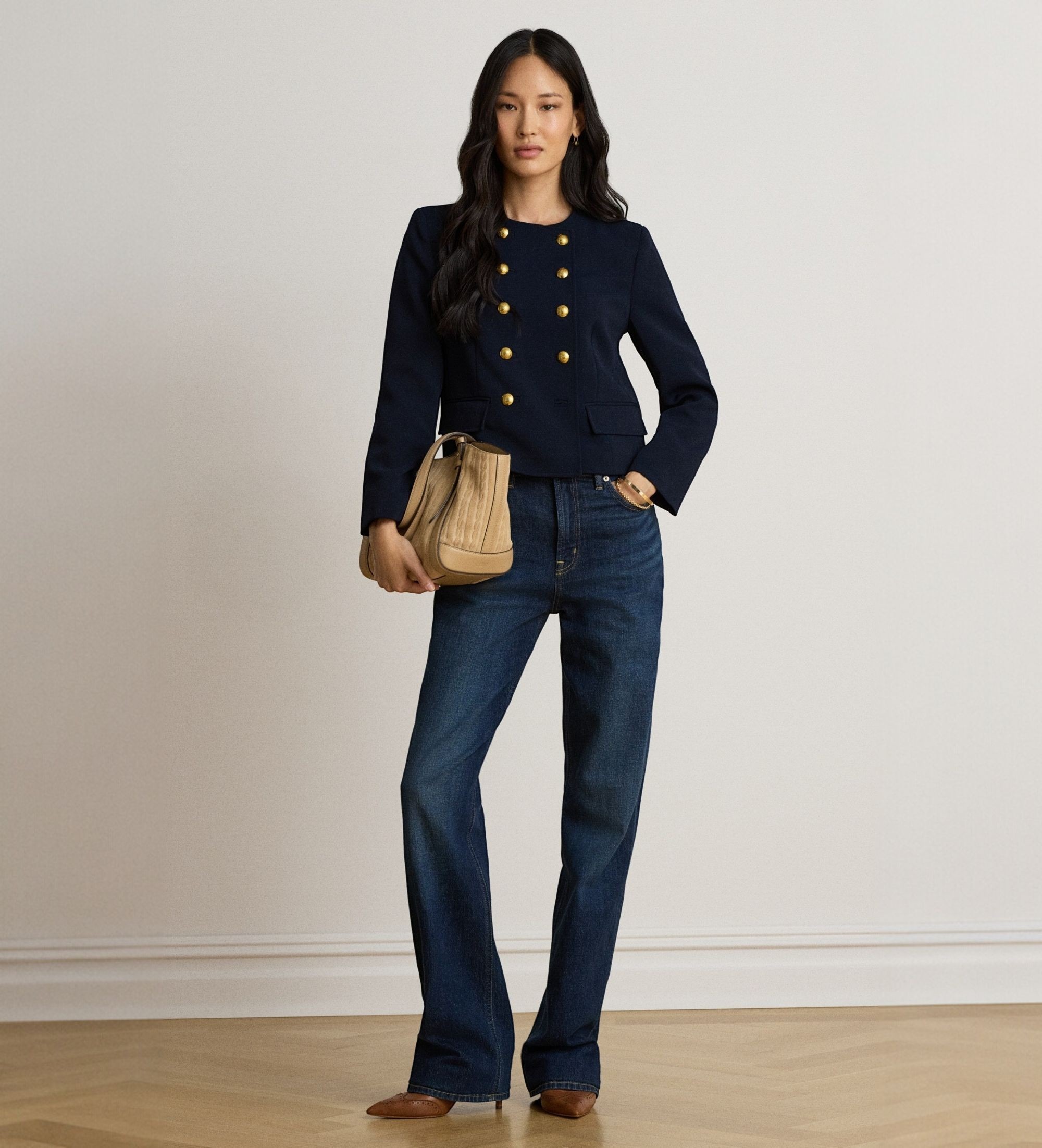 Lauren Ralph Lauren für Damen. 200B24610002 Zweireihige Jacke aus Krepp in Marineblau (40), Lässig, Klassisch, Recyceltes Polyester