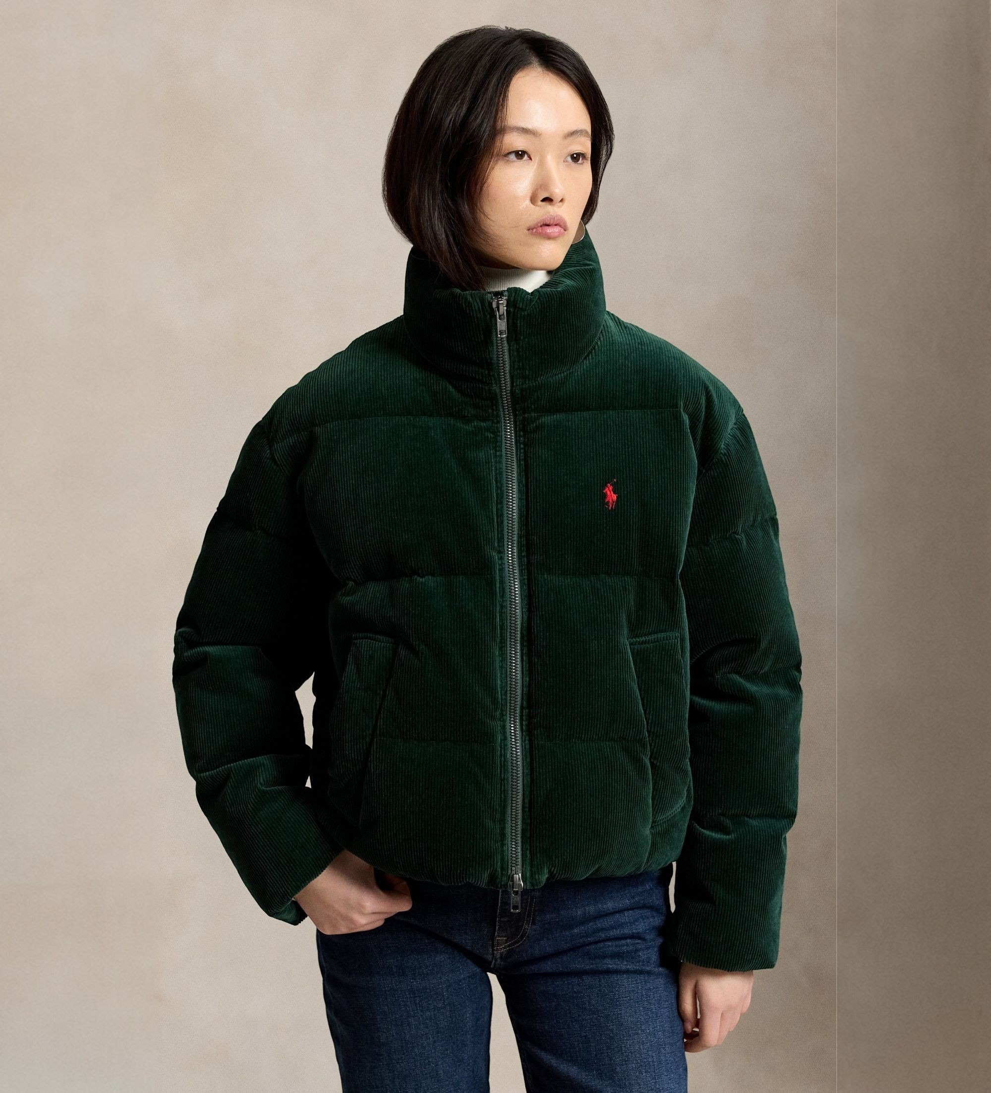 Polo Ralph Lauren für Damen. 211B20376002 Grüne Cordjacke mit Daunenfütterung (L), Lässig, Baumwolle