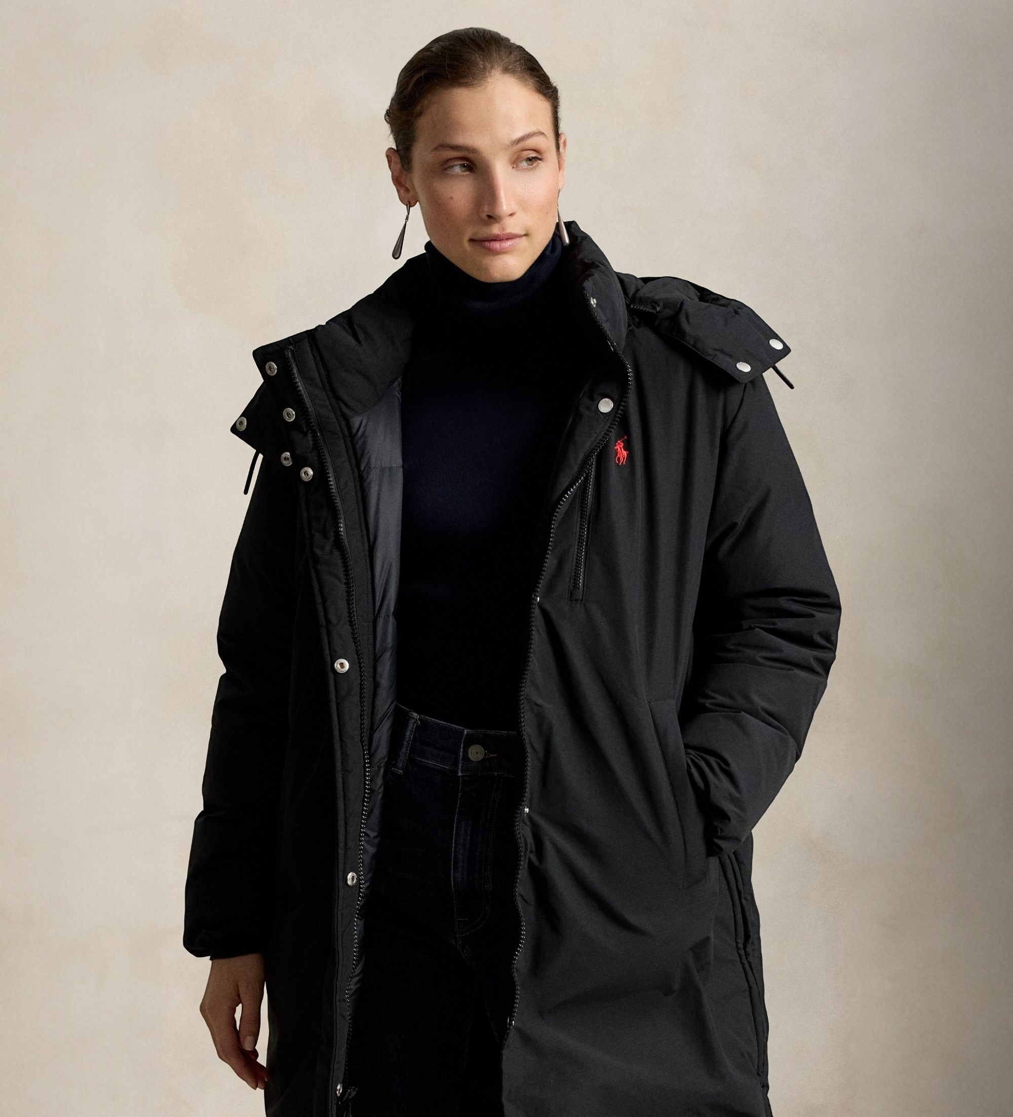 Polo Ralph Lauren für Damen. 211A97137002 Mittelschwere schwarze Steppjacke mit Daunenfüllung (M), Lässig, Baumwolle, Nylon