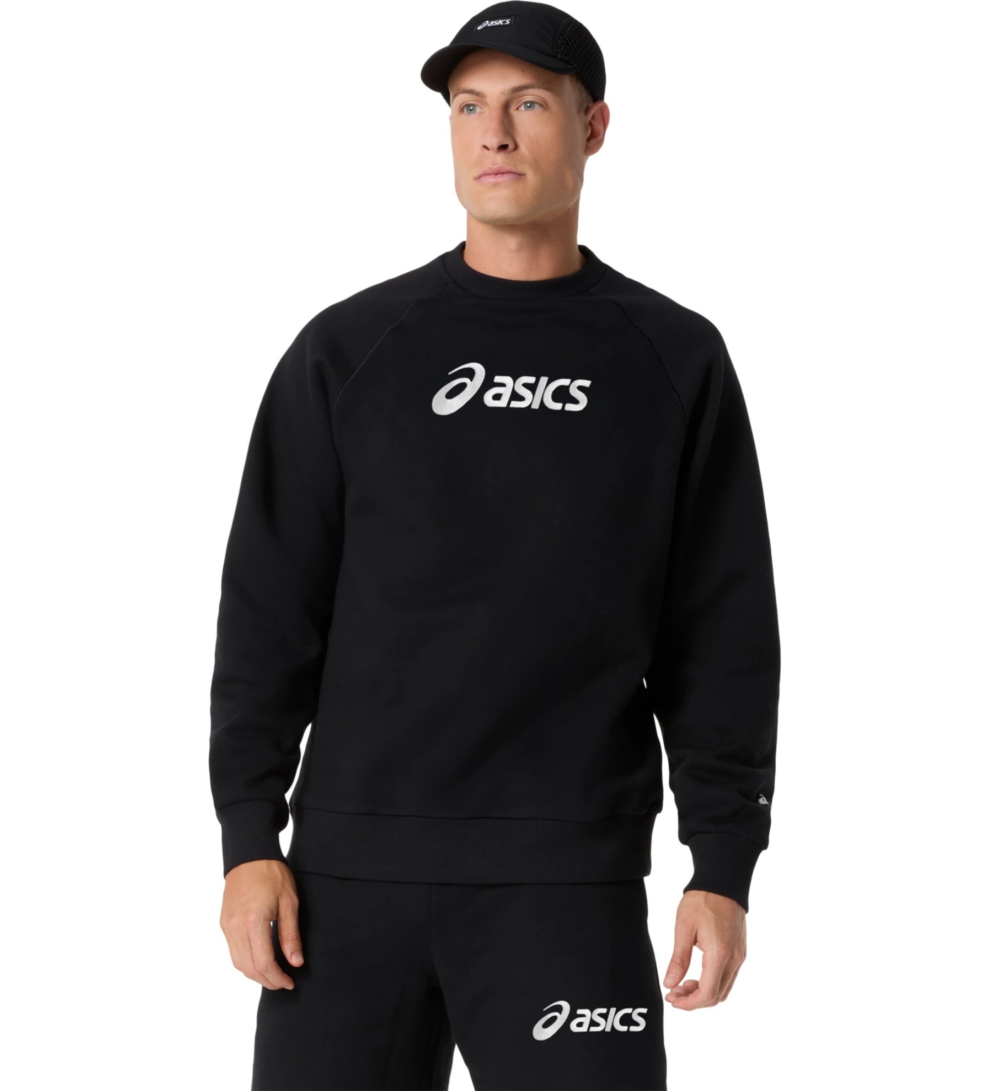 Asicsvoor mannen. 2031F326 Sweater Logo Fleece Crew zwart (XL), Casual, Katoen