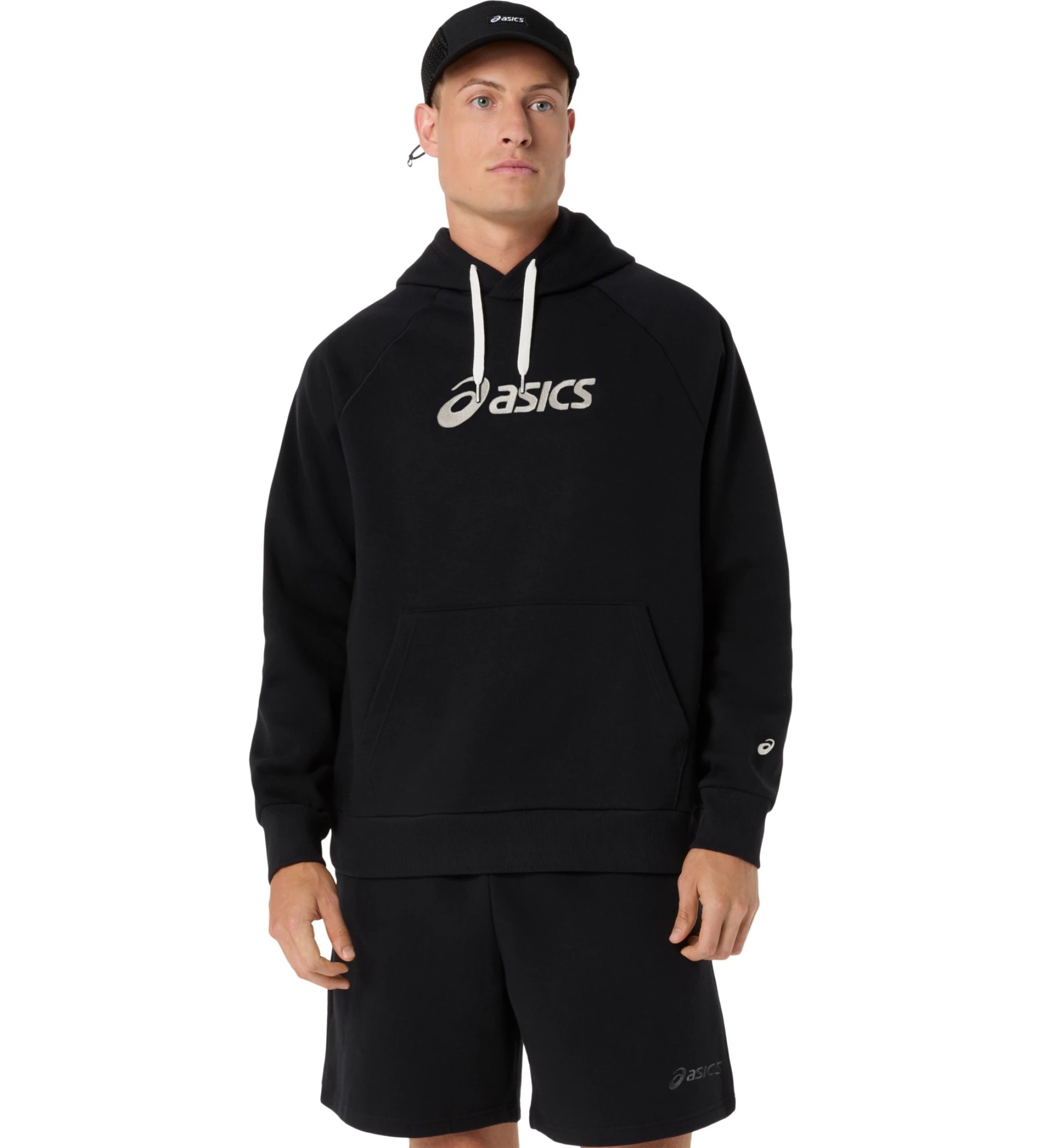 Asics für Herren. 2031F327 Schwarzes Logo Fleece Sweatshirt (M), Lässig, Sportlich, Baumwolle