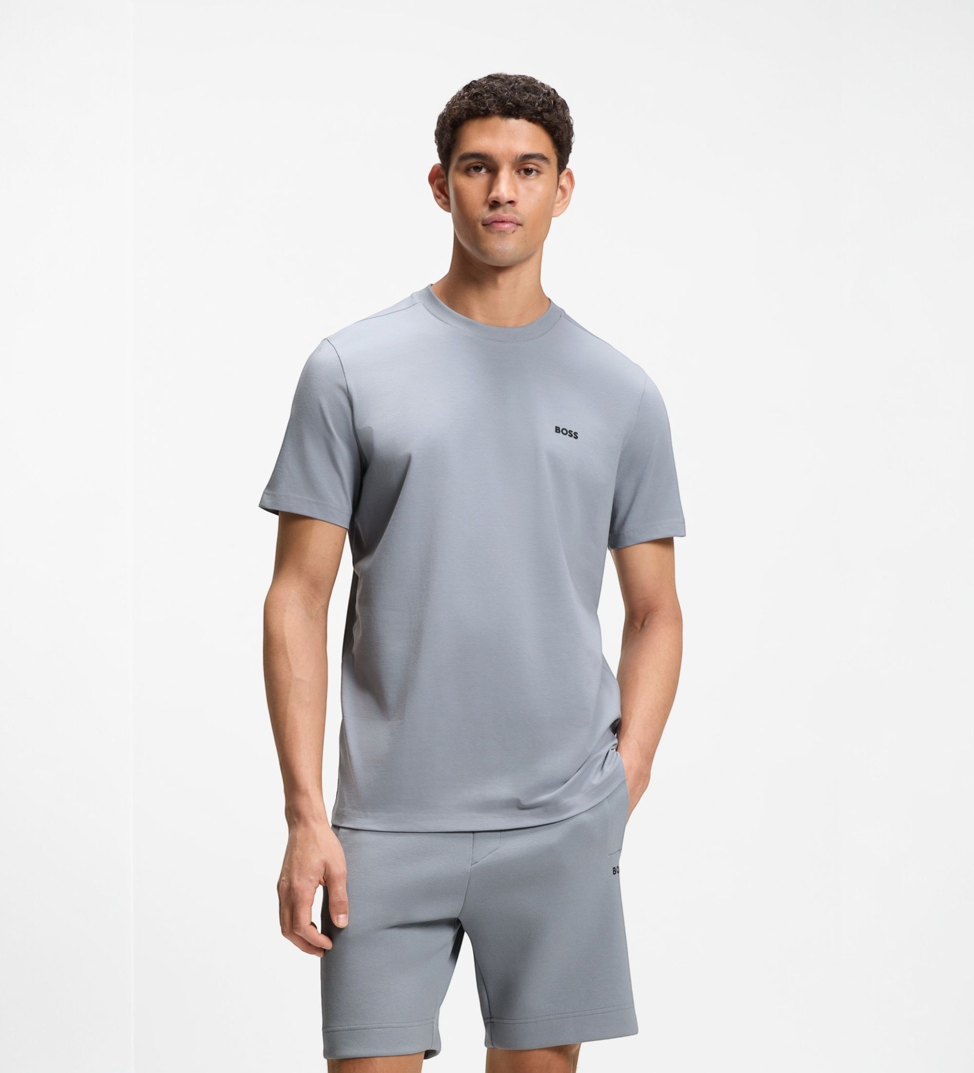 BOSSvoor mannen. 50506373 Grijs merk-T-shirt (3XL), Casual, Katoen, Korte mouwen