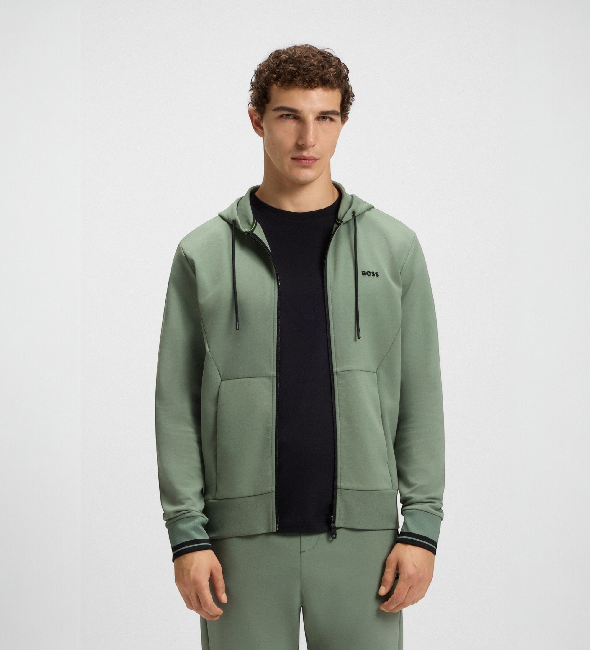 BOSSvoor mannen. 50542974 Groene Zone hoodie met capuchon (M), Casual, Katoen