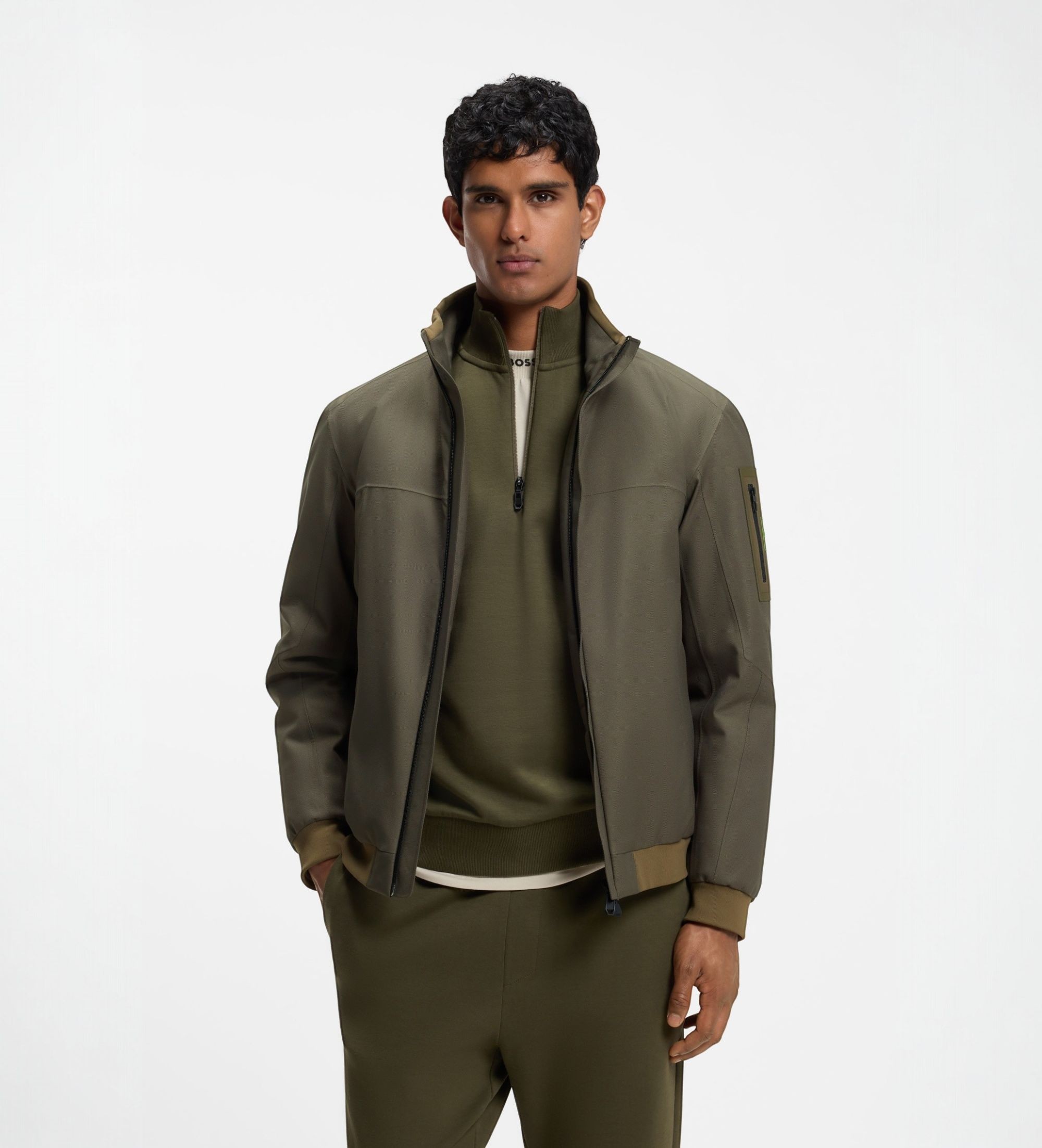 BOSSvoor mannen. 50570895 Groene Hexatech bomberjack (L), Casual, Polyester