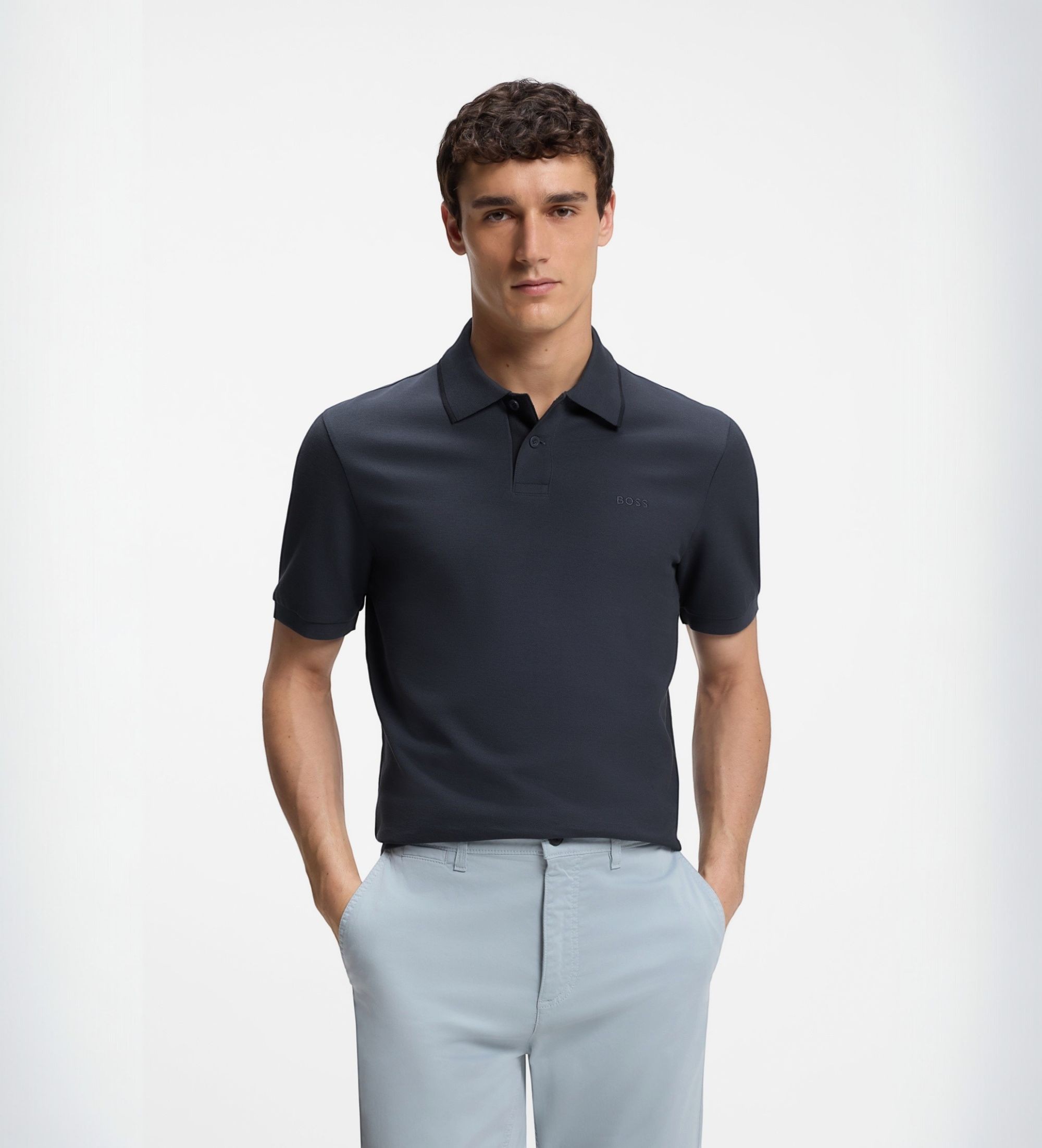 BOSSvoor mannen. 50560227 Marine Phoenix poloshirt (L), Casual, Katoen, Klassiek, Korte mouwen, Marineblauw