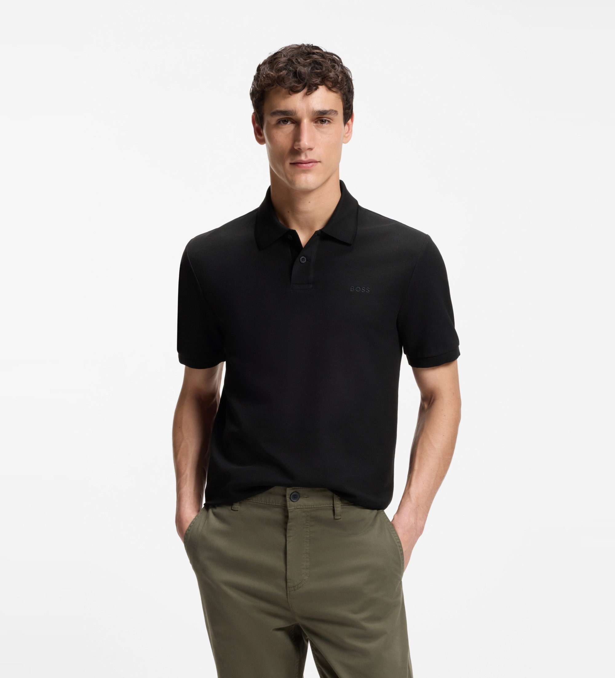 BOSSvoor mannen. 50560227 Zwarte Phoenix poloshirt (S), Casual, Katoen, Klassiek, Korte mouwen