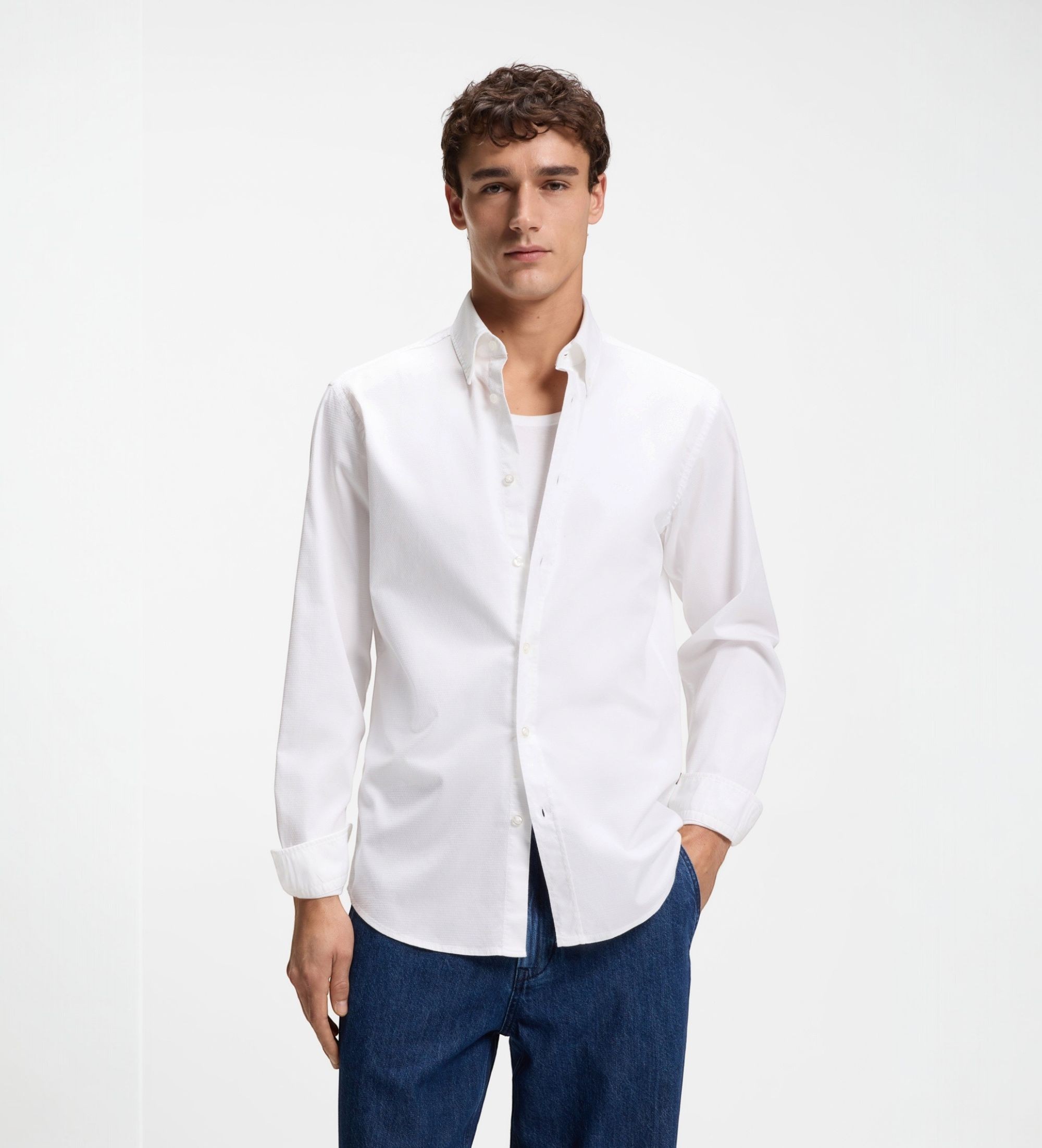 BOSSvoor mannen. 50553001 Rickert Shirt Wit (XL), Casual, Katoen, Lange mouwen