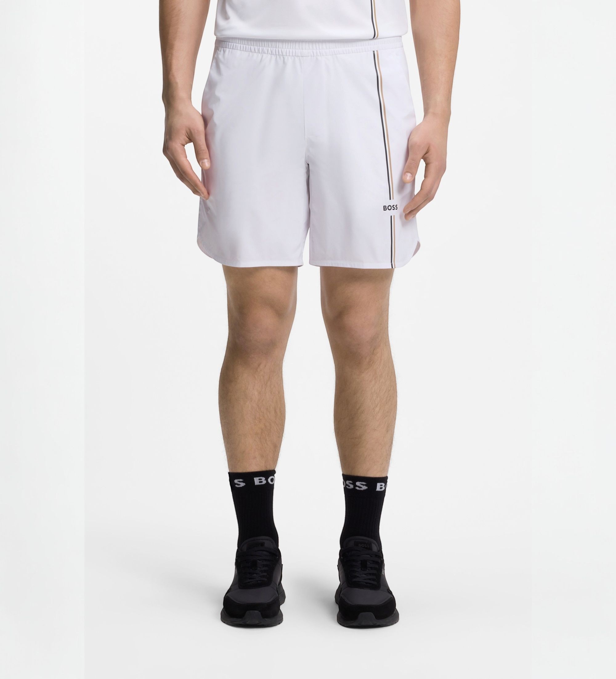 BOSSvoor mannen. 50561530 Game tennisshort wit (L), Sportief, Polyester