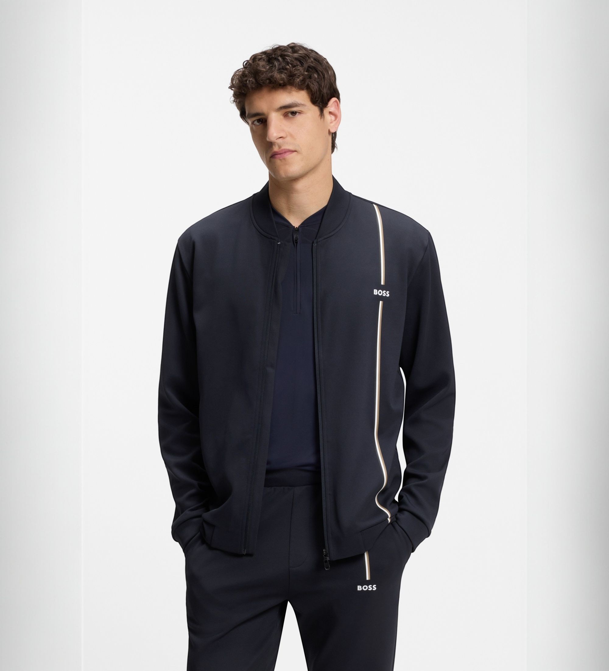 BOSSvoor mannen. 50563352 Game FZ bommerjack marien (XXL), Casual, Sportief, Polyester, Marineblauw