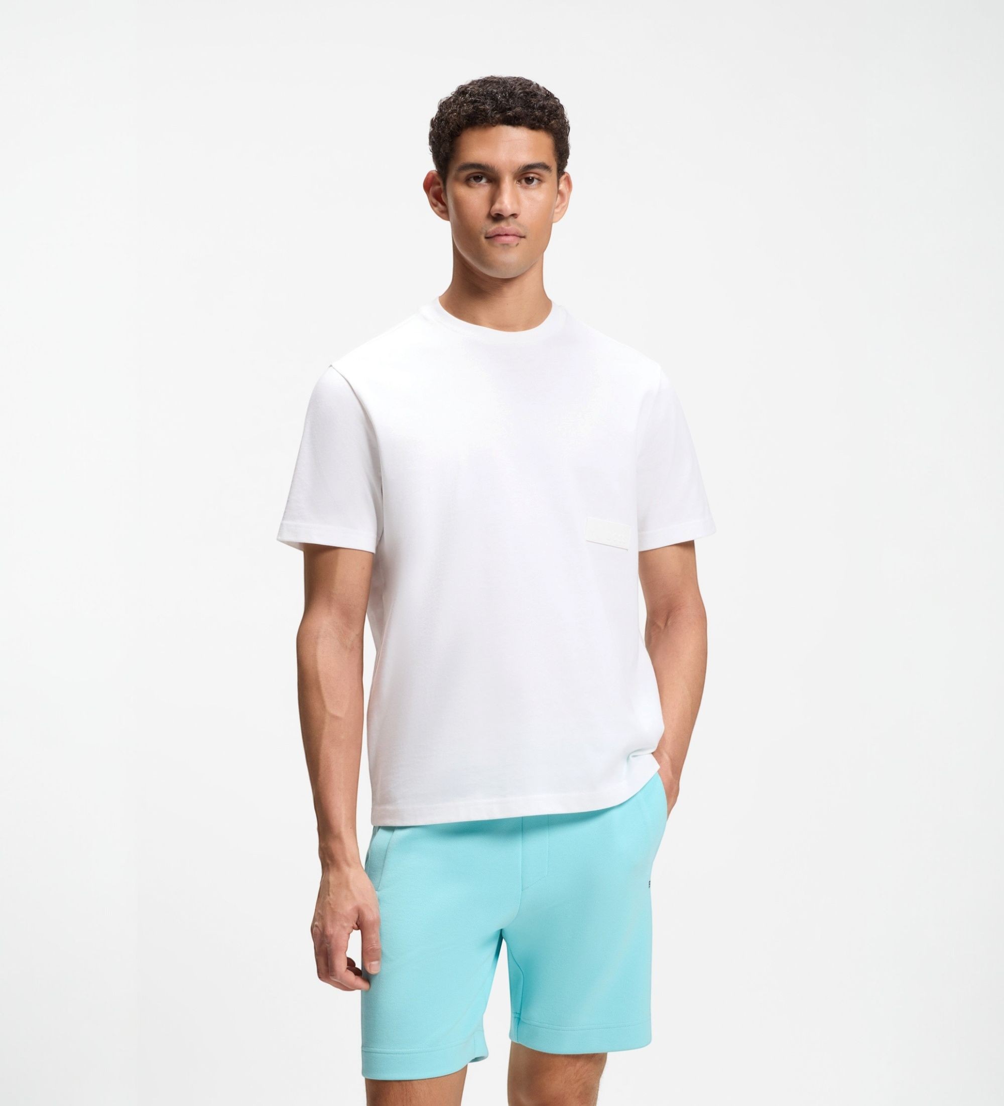 BOSSvoor mannen. 50564097 Structure T-shirt wit (M), Casual, Katoen, Korte mouwen
