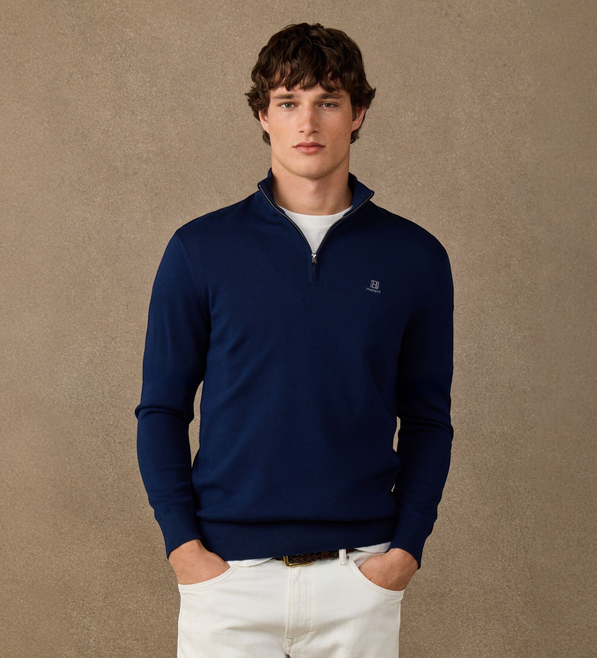 Hackett Londonvoor mannen. HM7000315 Trui met rits Hrtg Cotton H Hzip marineblauw (XL), Casual, Katoen