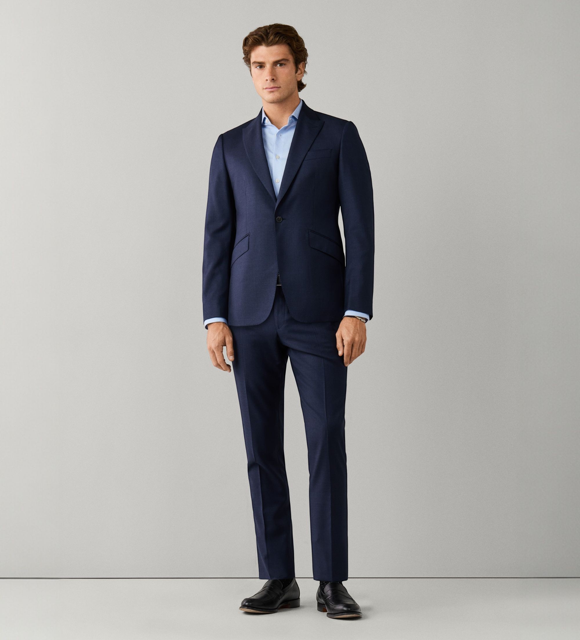 Hackett Londonvoor mannen. HM4200099 Wool Sharkskin pak marineblauw (38/32), Feest, Wol, Klassiek