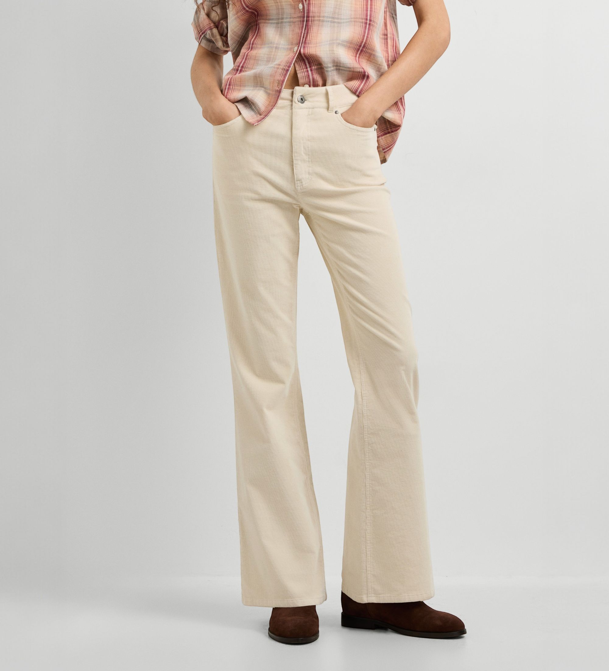 Pepe Jeansvoor vrouwen. PL2100020 Broek Flare Willa Corduroy Gebroken Wit (25/32), Casual, Katoen